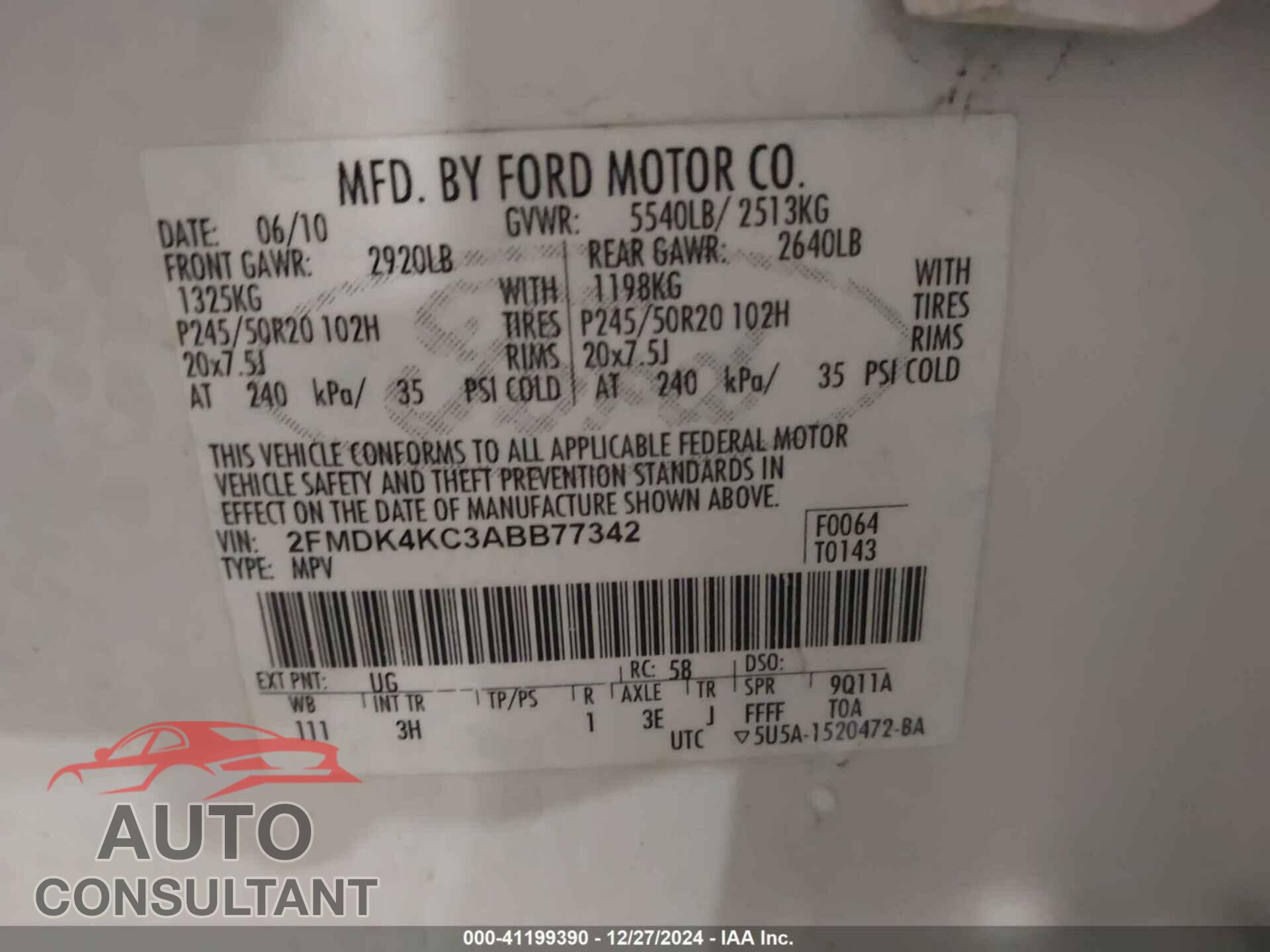FORD EDGE 2010 - 2FMDK4KC3ABB77342