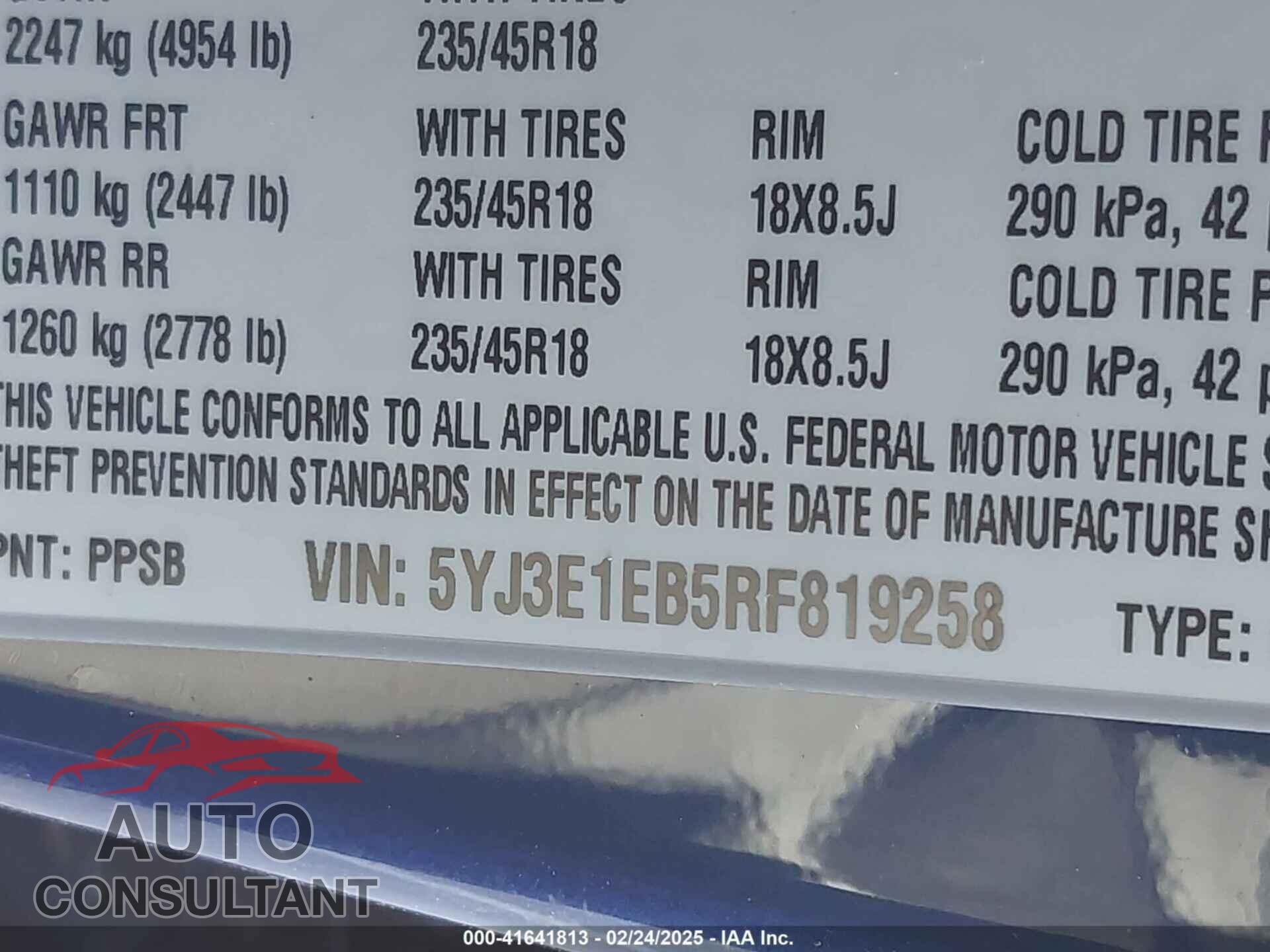 TESLA MODEL 3 2024 - 5YJ3E1EB5RF819258