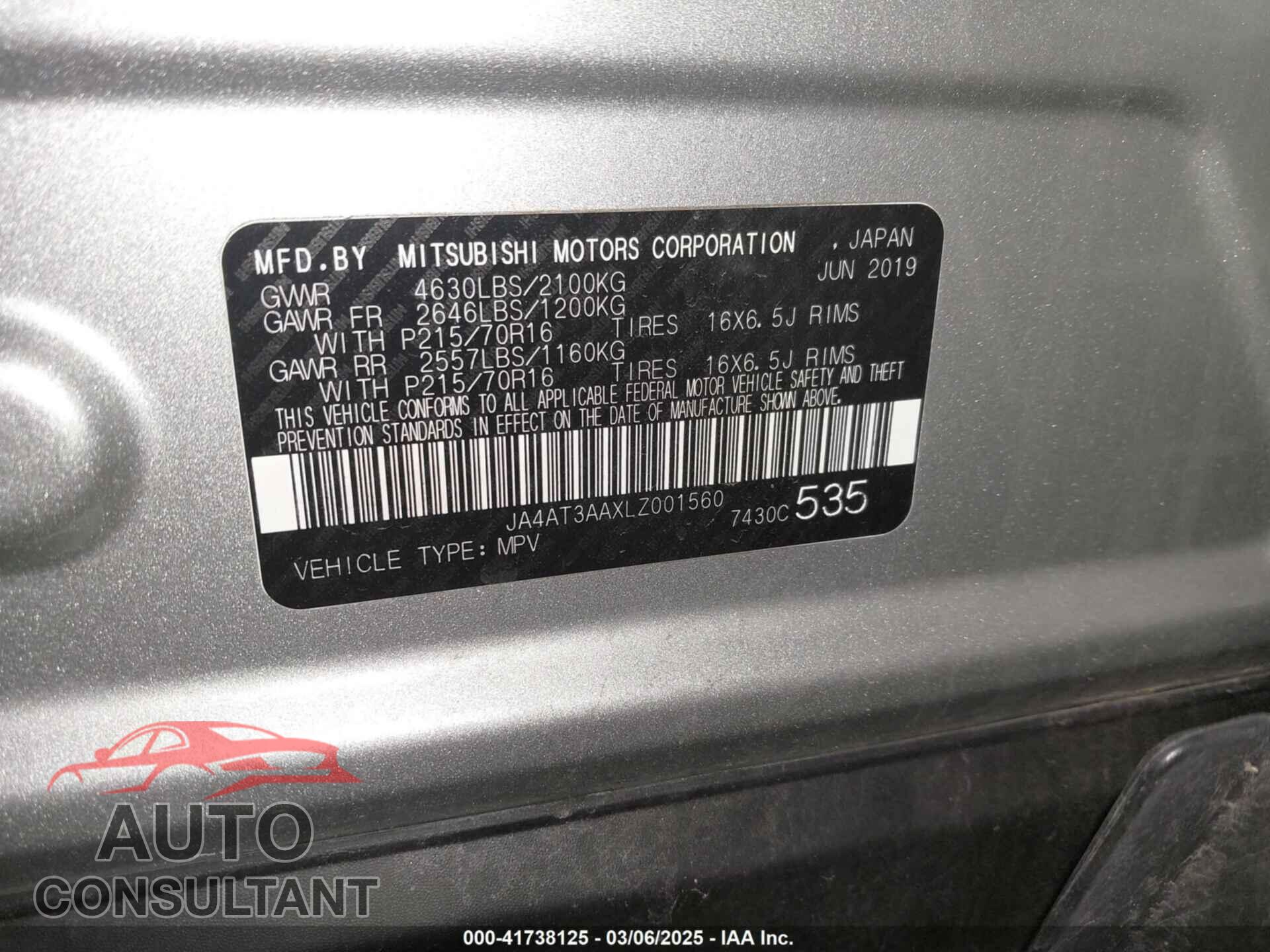 MITSUBISHI ECLIPSE CROSS 2020 - JA4AT3AAXLZ001560