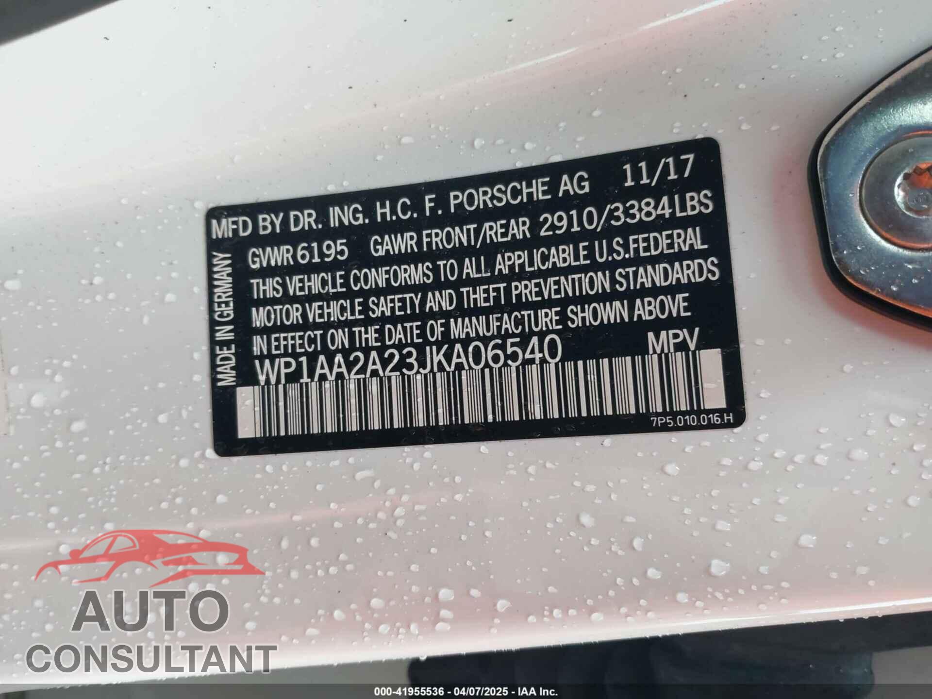 PORSCHE CAYENNE 2018 - WP1AA2A23JKA06540