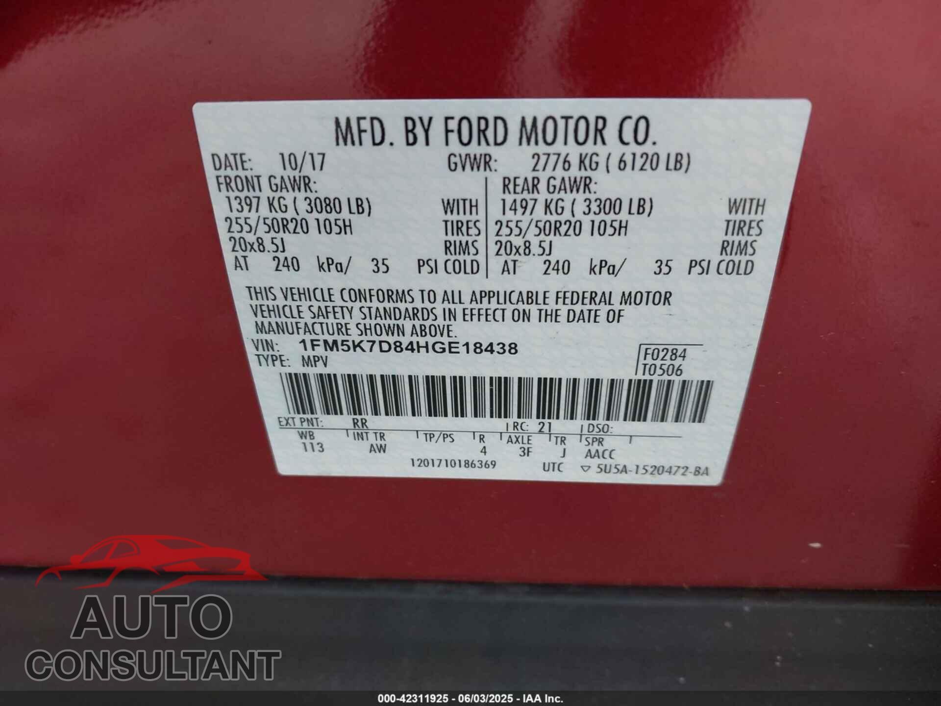 FORD EXPLORER 2017 - 1FM5K7D84HGE18438