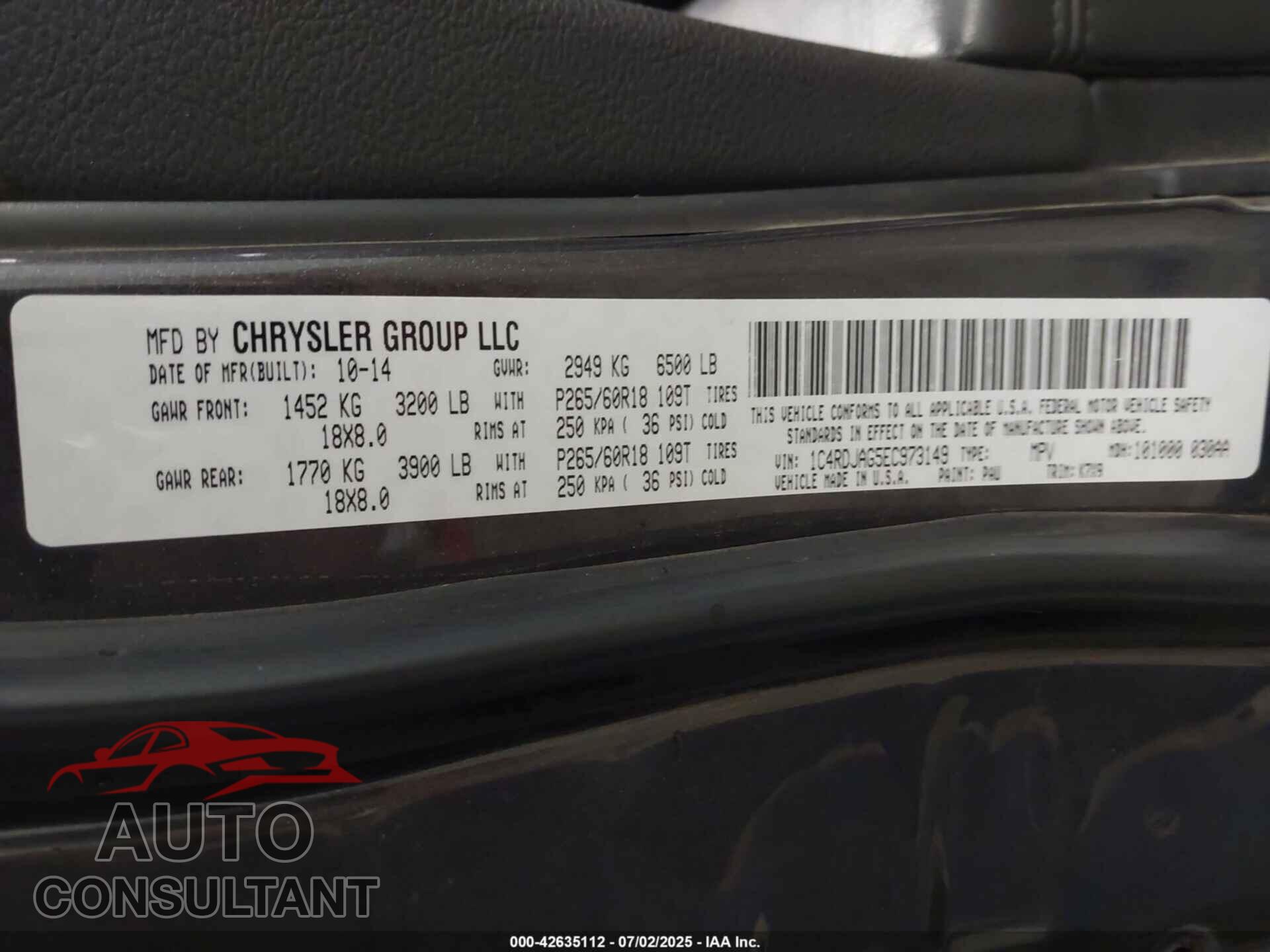 DODGE DURANGO 2014 - 1C4RDJAG5EC973149