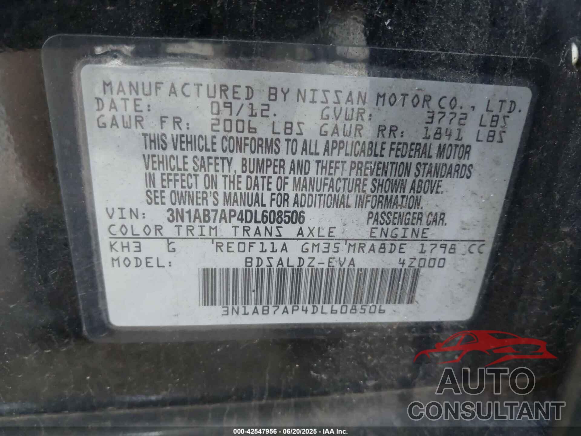 NISSAN SENTRA 2013 - 3N1AB7AP4DL608506