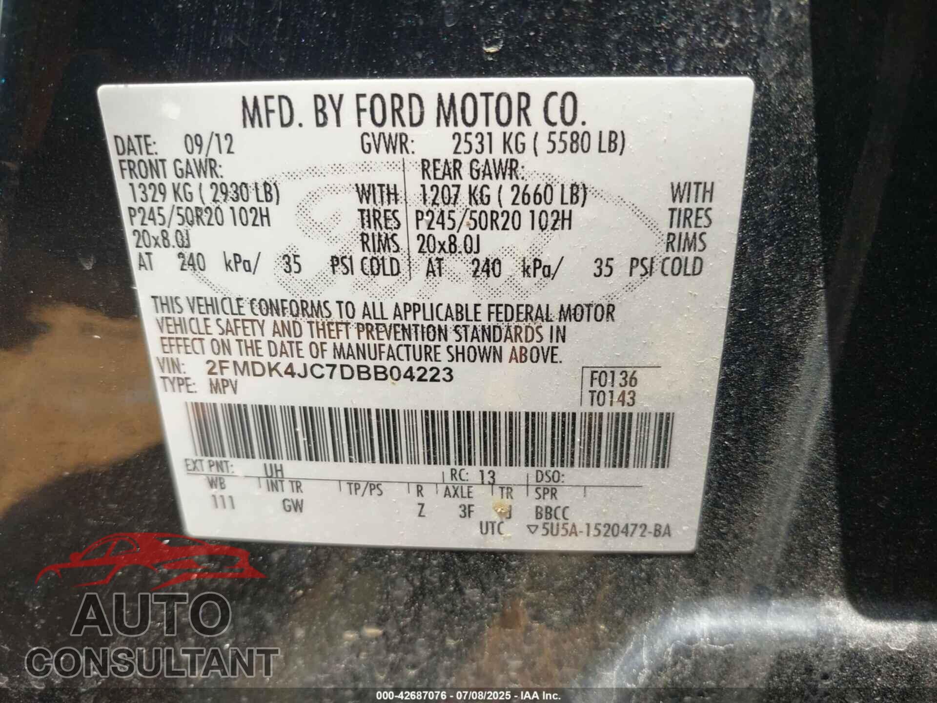 FORD EDGE 2013 - 2FMDK4JC7DBB04223