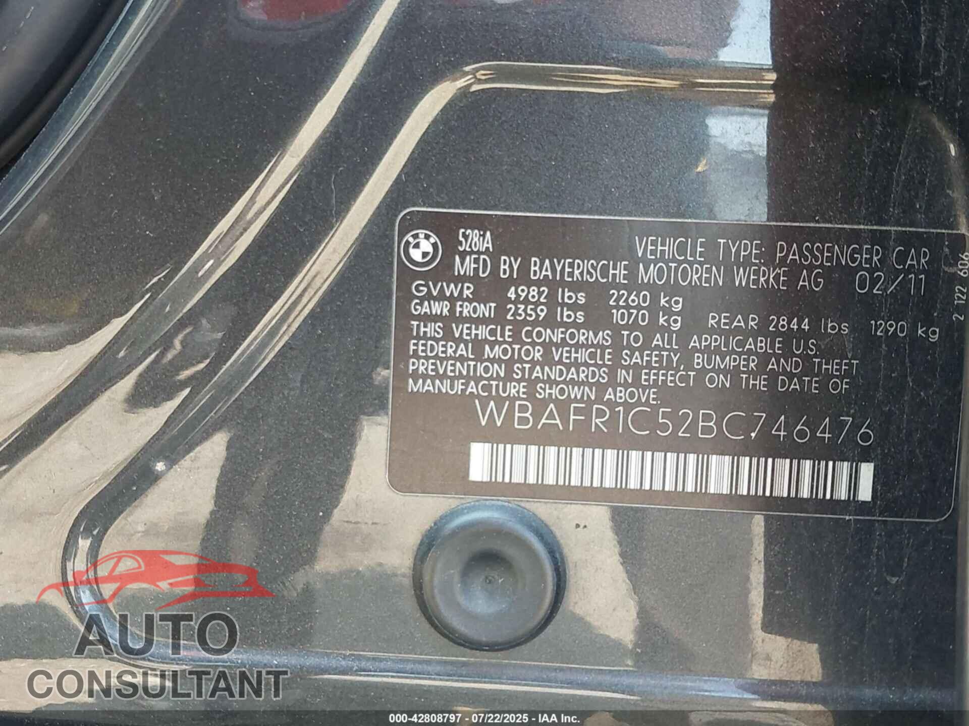 BMW 528I 2011 - WBAFR1C52BC746476