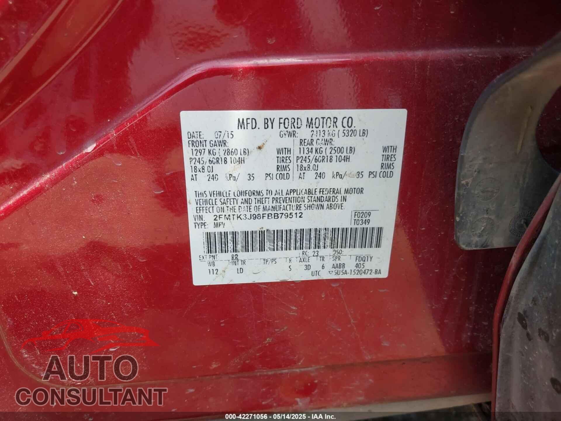 FORD EDGE 2015 - 2FMTK3J98FBB79512