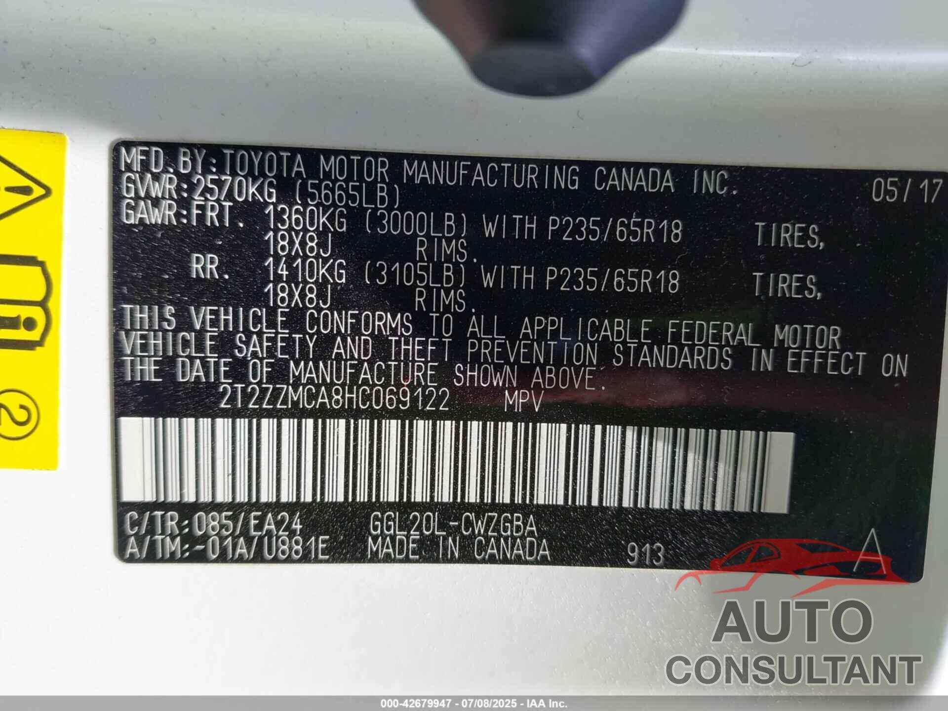 LEXUS RX 350 2017 - 2T2ZZMCA8HC069122