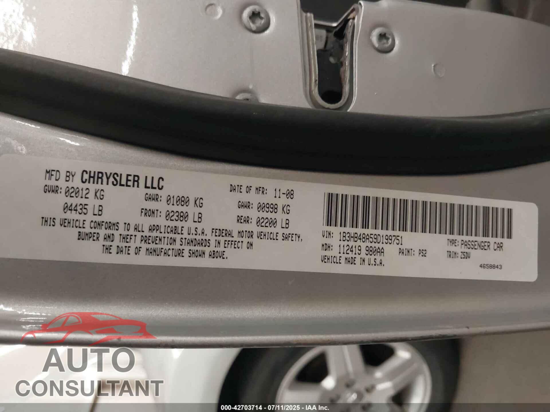 DODGE CALIBER 2009 - 1B3HB48A59D199751
