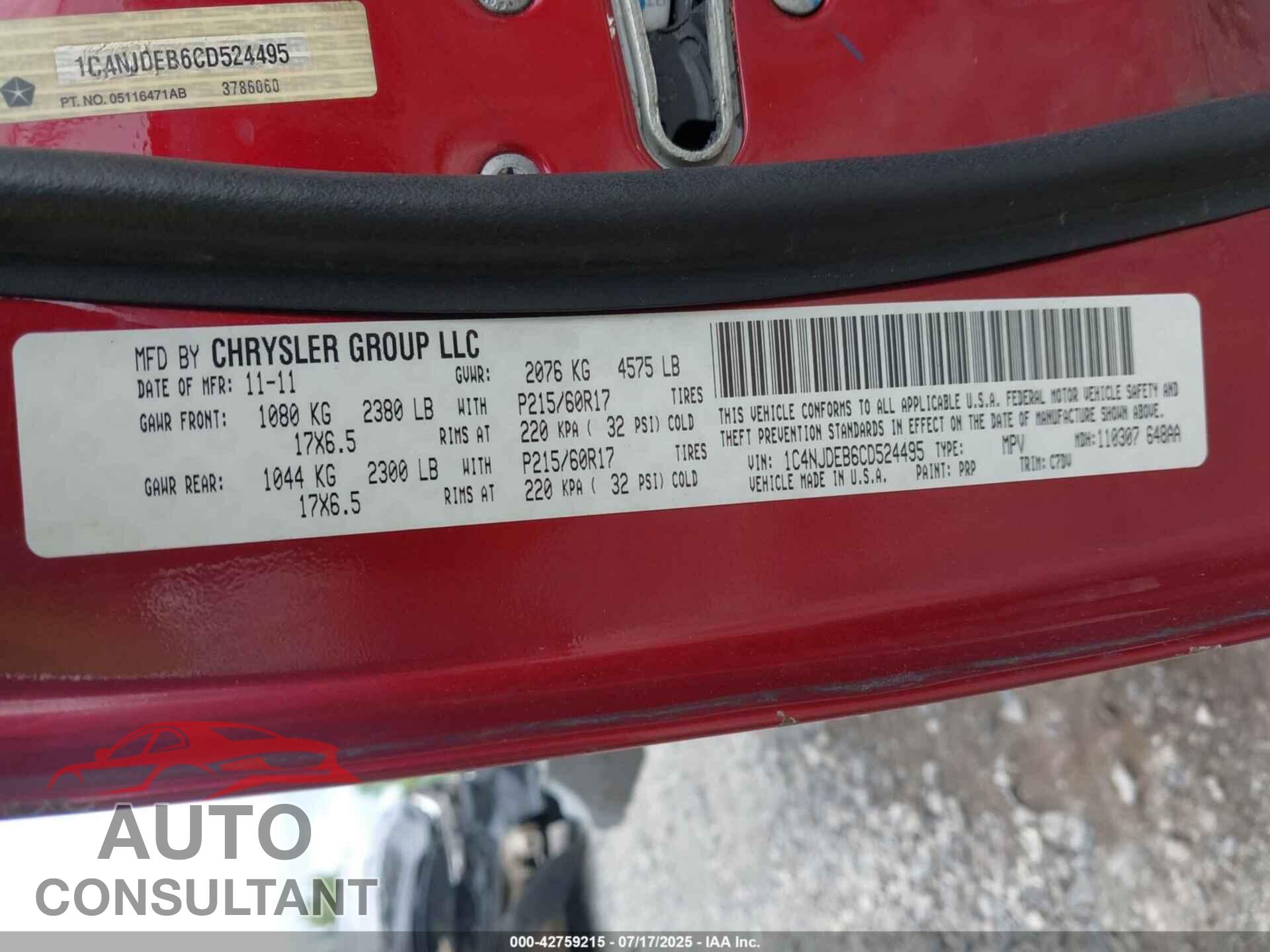 JEEP COMPASS 2012 - 1C4NJDEB6CD524495