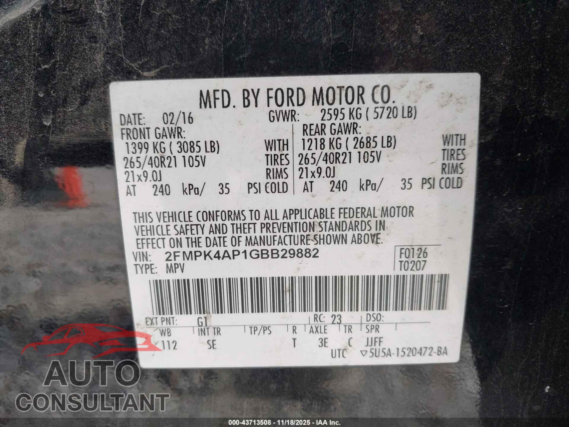 FORD EDGE 2016 - 2FMPK4AP1GBB29882