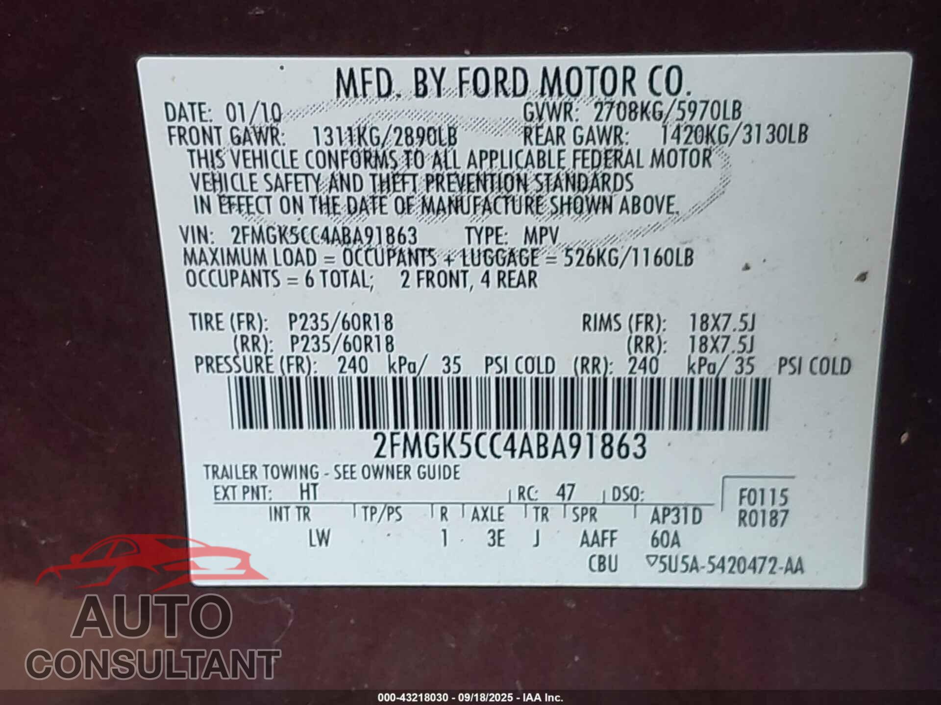 FORD FLEX 2010 - 2FMGK5CC4ABA91863