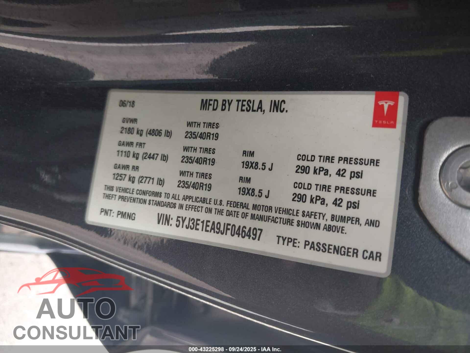 TESLA MODEL 3 2018 - 5YJ3E1EA9JF046497