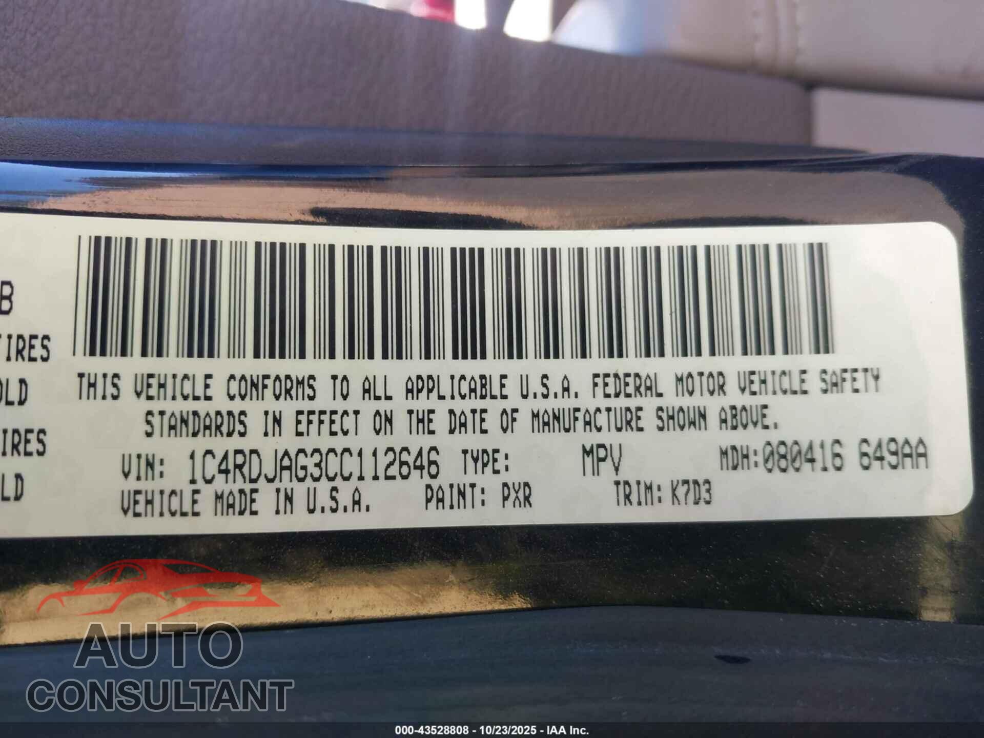 DODGE DURANGO 2012 - 1C4RDJAG3CC112646