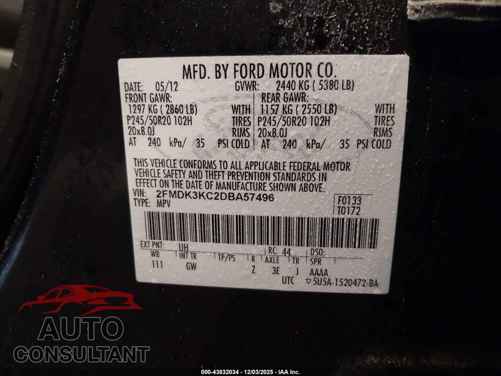 FORD EDGE 2013 - 2FMDK3KC2DBA57496