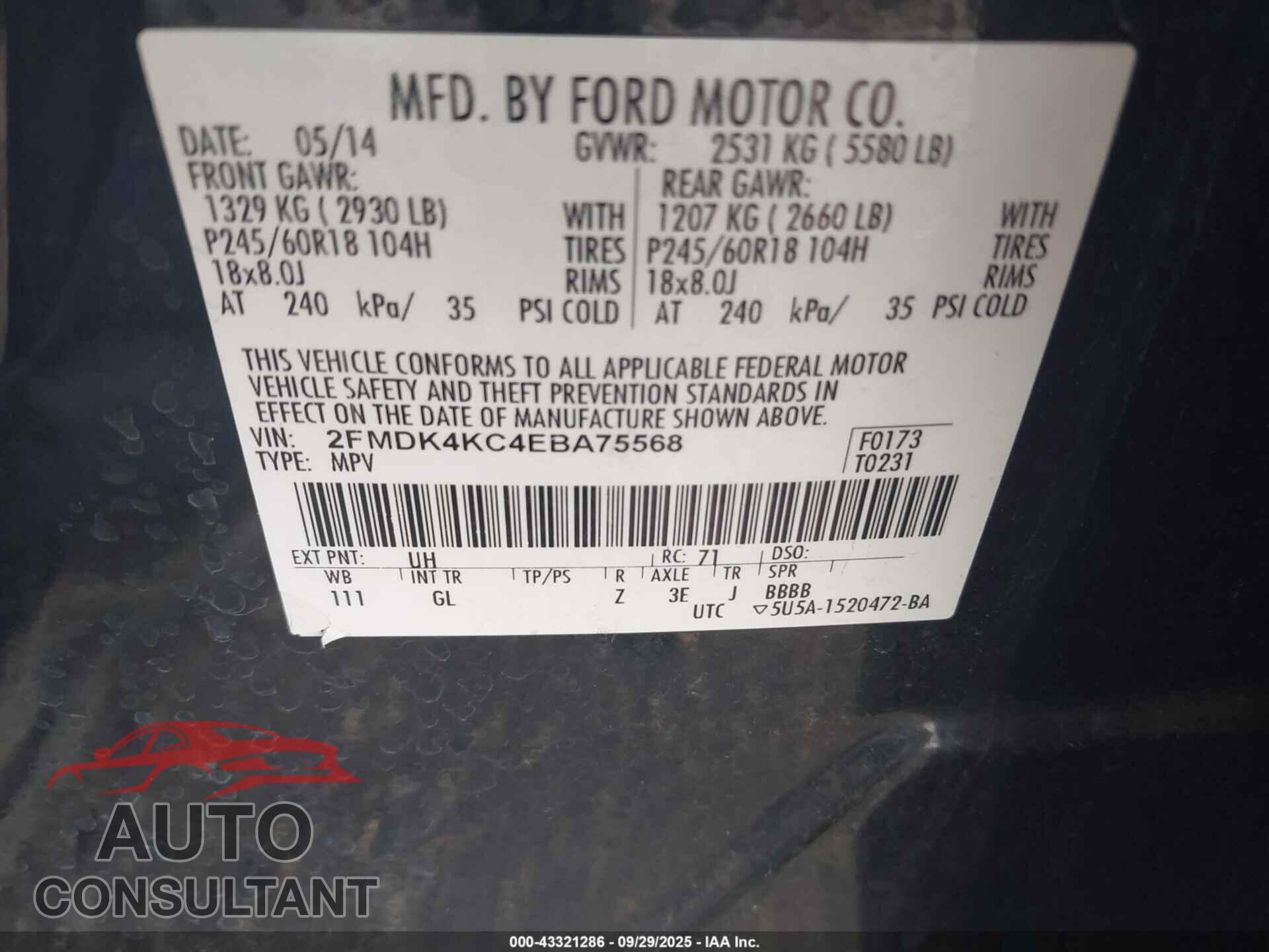 FORD EDGE 2014 - 2FMDK4KC4EBA75568