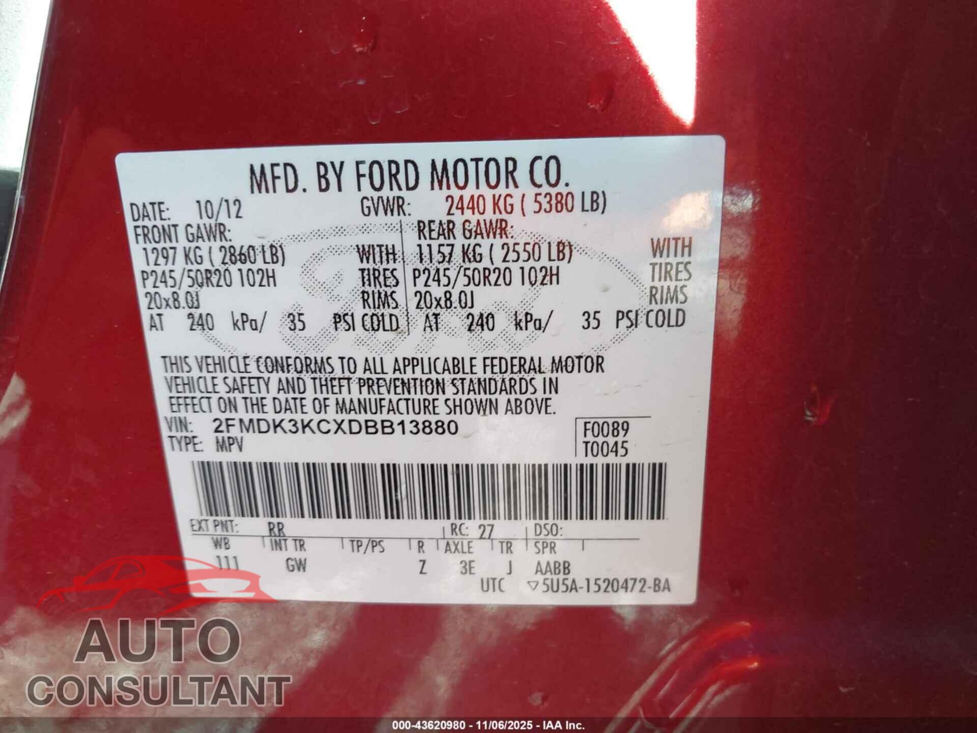 FORD EDGE 2013 - 2FMDK3KCXDBB13880