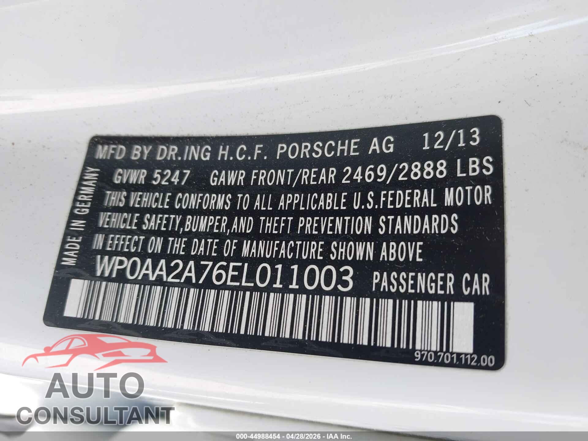 PORSCHE PANAMERA 2014 - WP0AA2A76EL011003