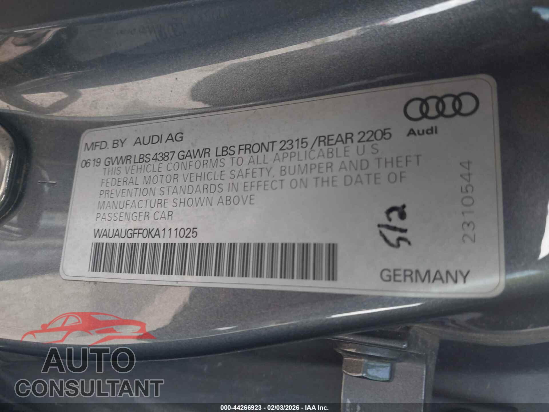 AUDI A3 2019 - WAUAUGFF0KA111025
