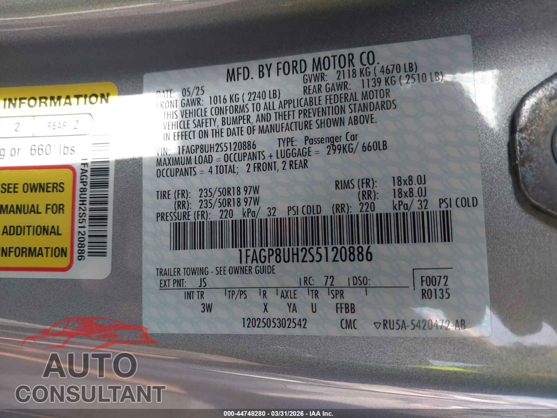 FORD MUSTANG 2025 - 1FAGP8UH2S5120886