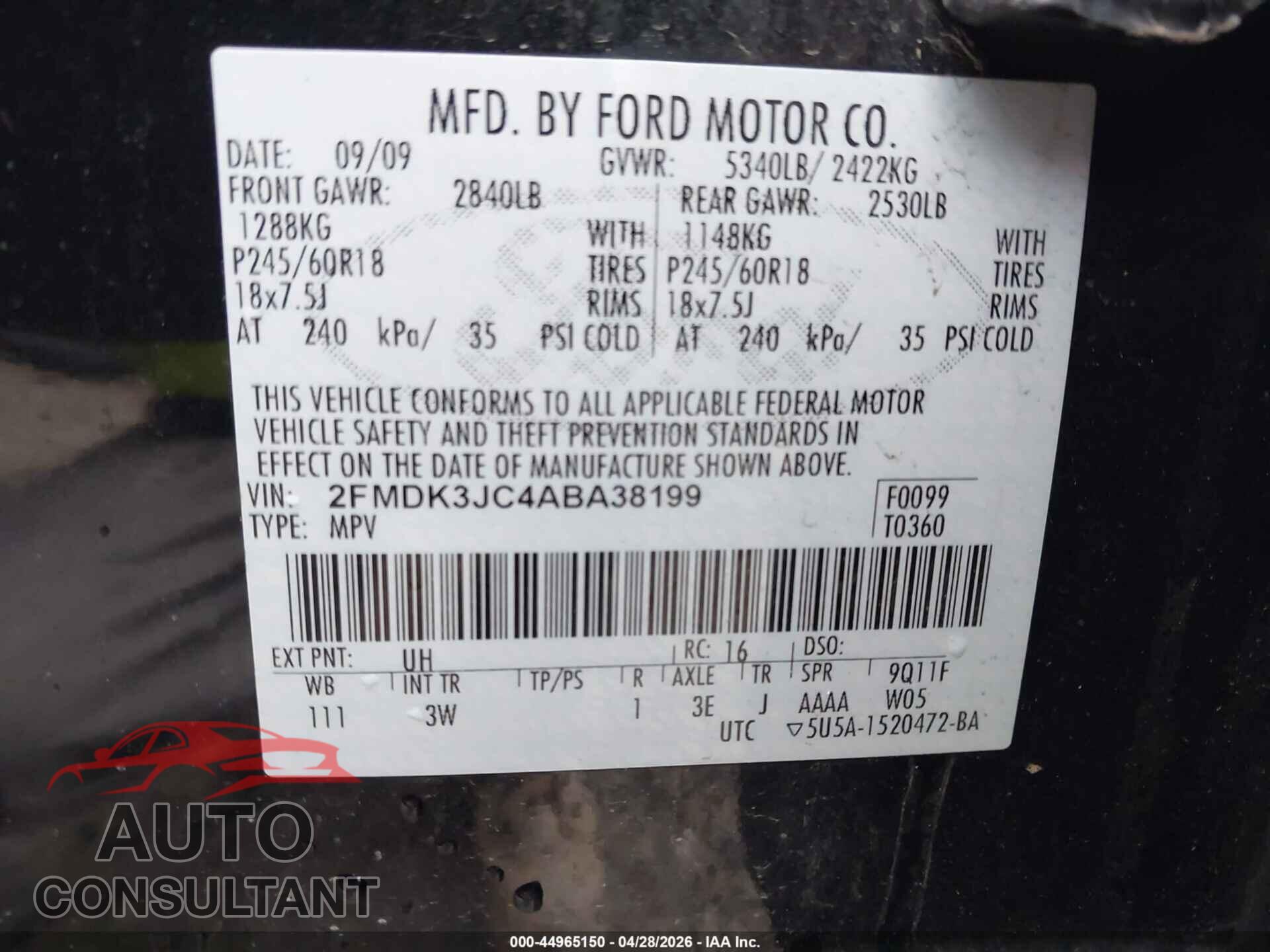 FORD EDGE 2010 - 2FMDK3JC4ABA38199