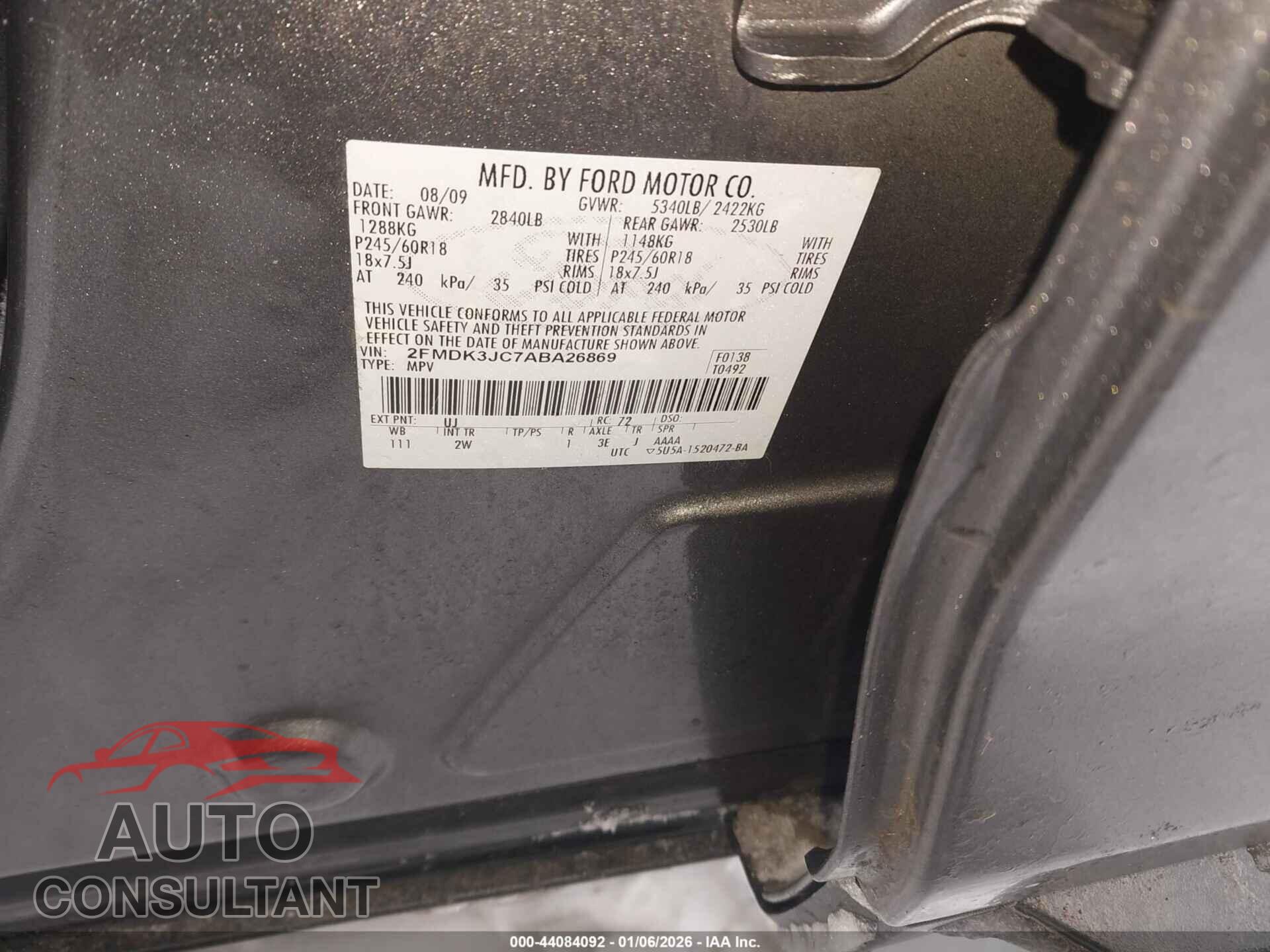 FORD EDGE 2010 - 2FMDK3JC7ABA26869