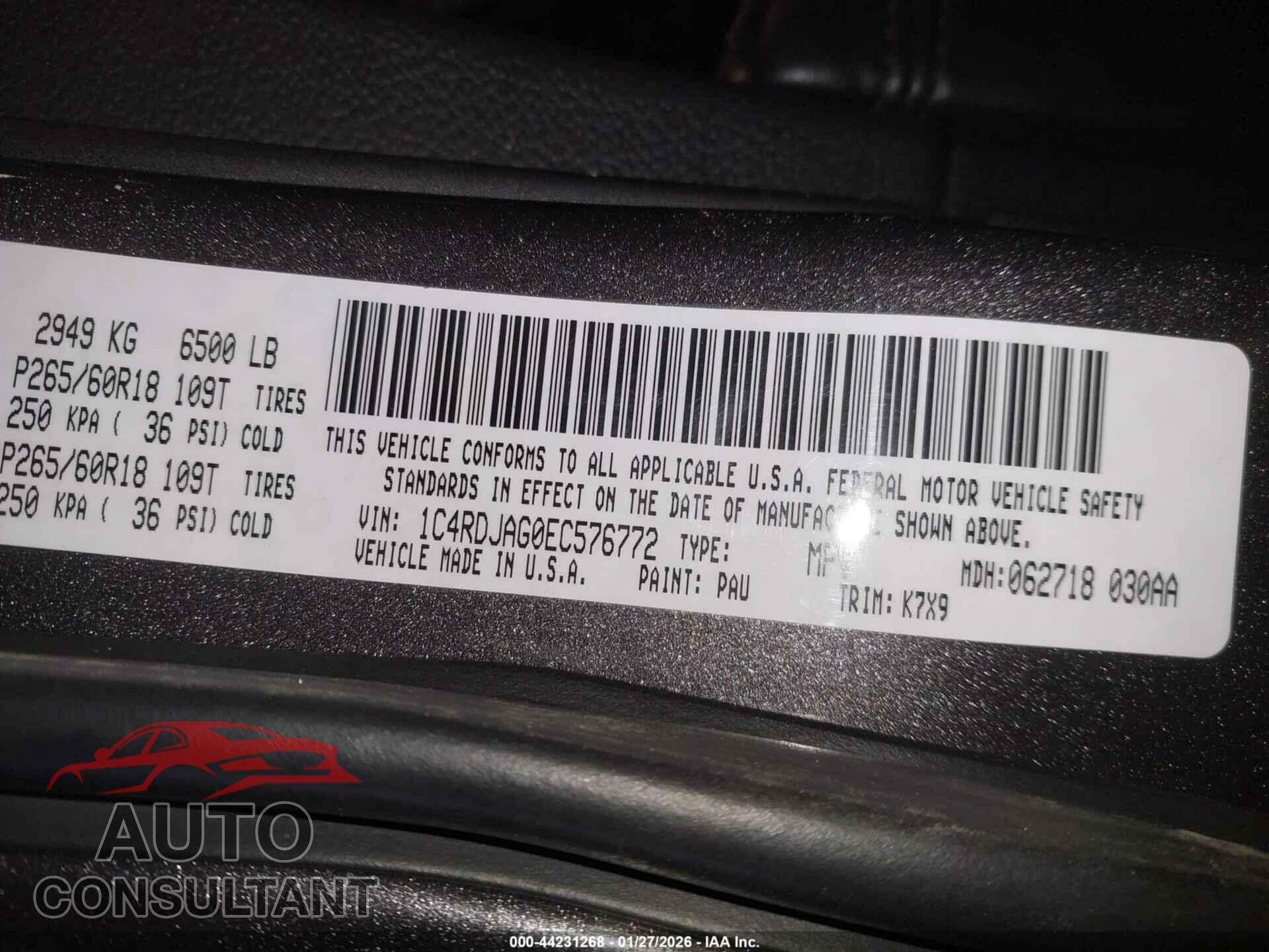 DODGE DURANGO 2014 - 1C4RDJAG0EC576772