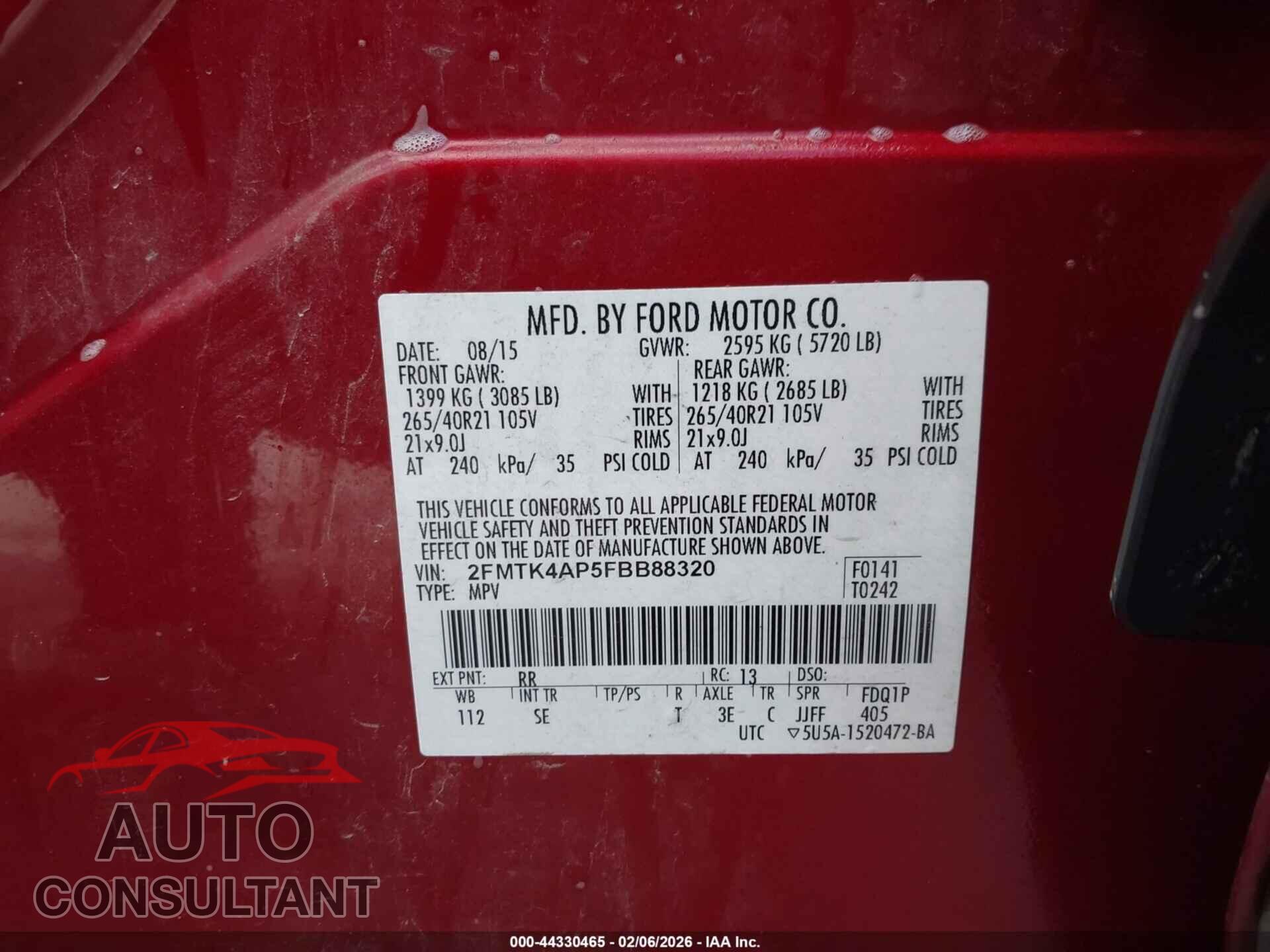 FORD EDGE 2015 - 2FMTK4AP5FBB88320