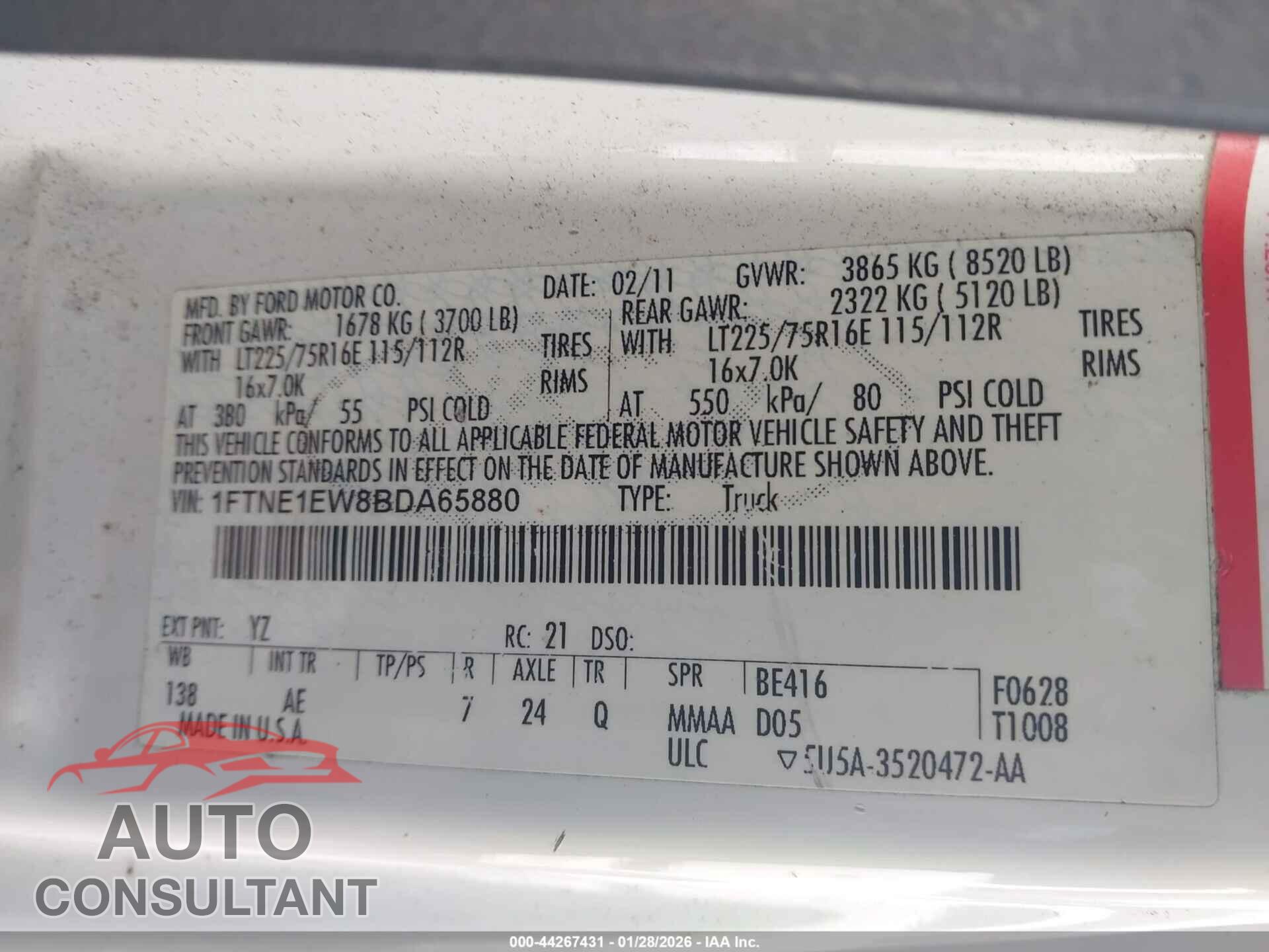 FORD E-150 2011 - 1FTNE1EW8BDA65880