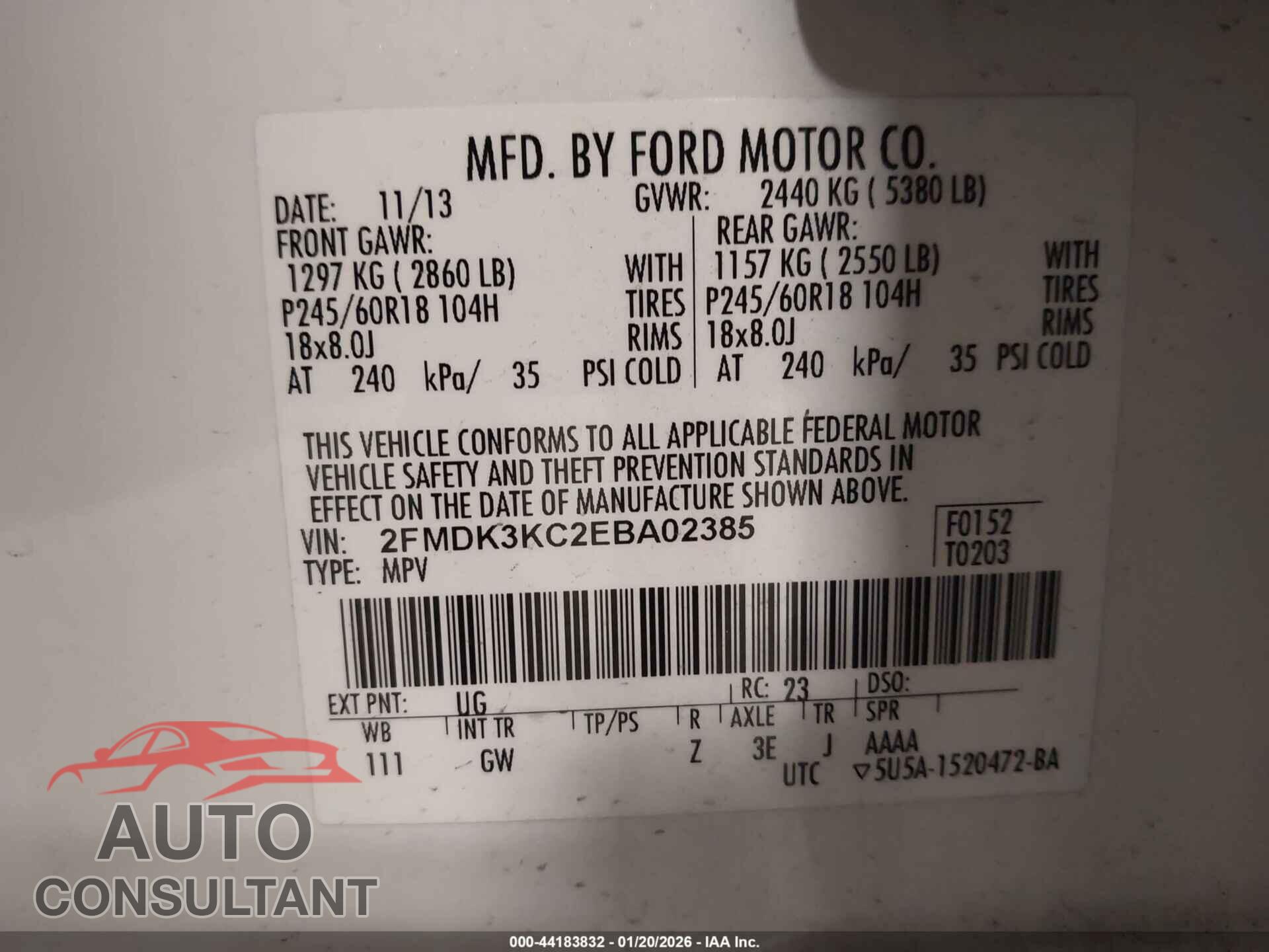 FORD EDGE 2014 - 2FMDK3KC2EBA02385