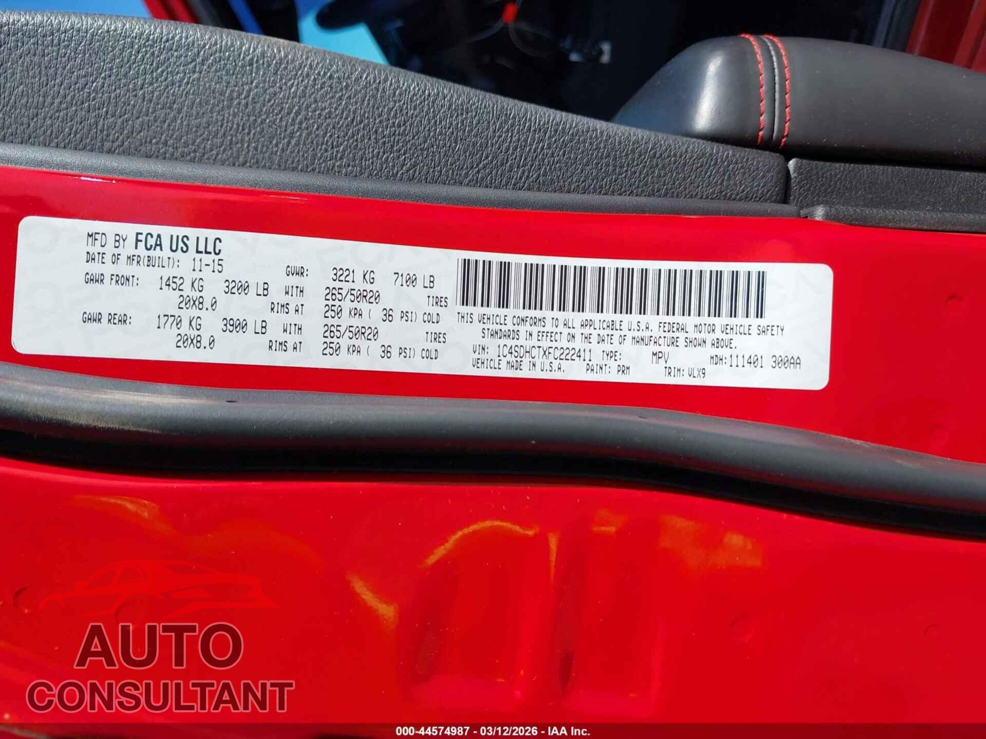 DODGE DURANGO 2015 - 1C4SDHCTXFC222411