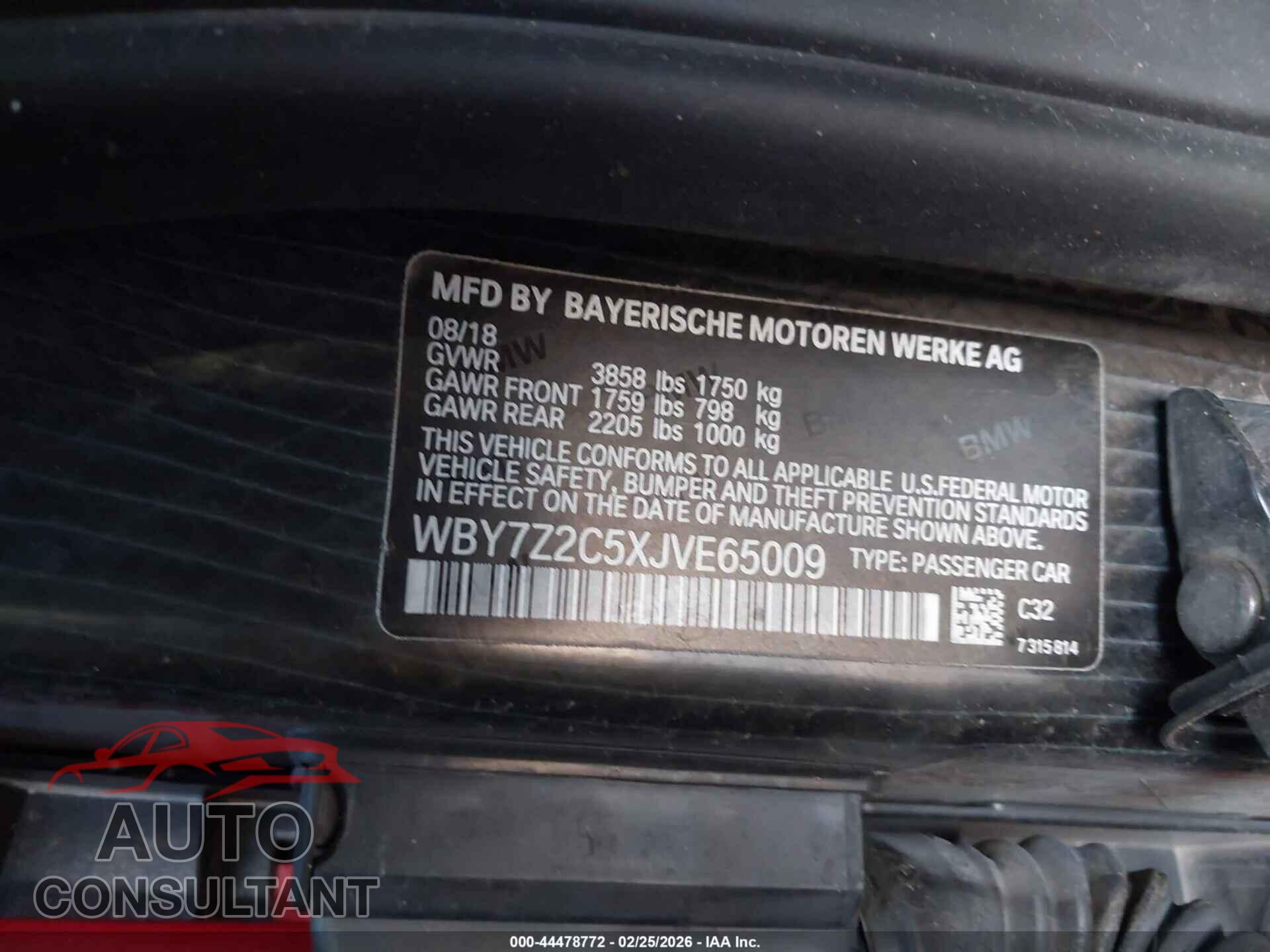 BMW I3 2018 - WBY7Z2C5XJVE65009