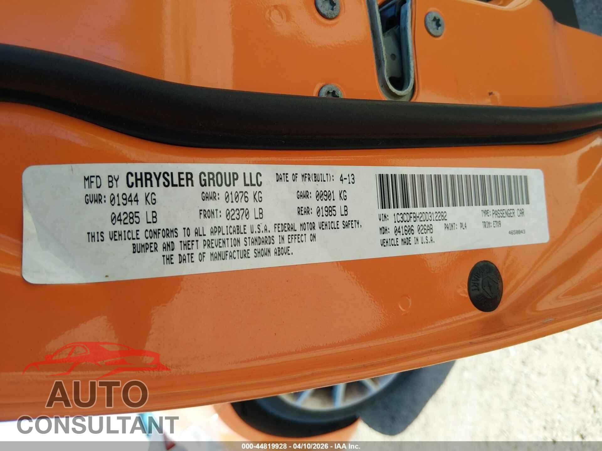 DODGE DART 2013 - 1C3CDFBH2DD312282
