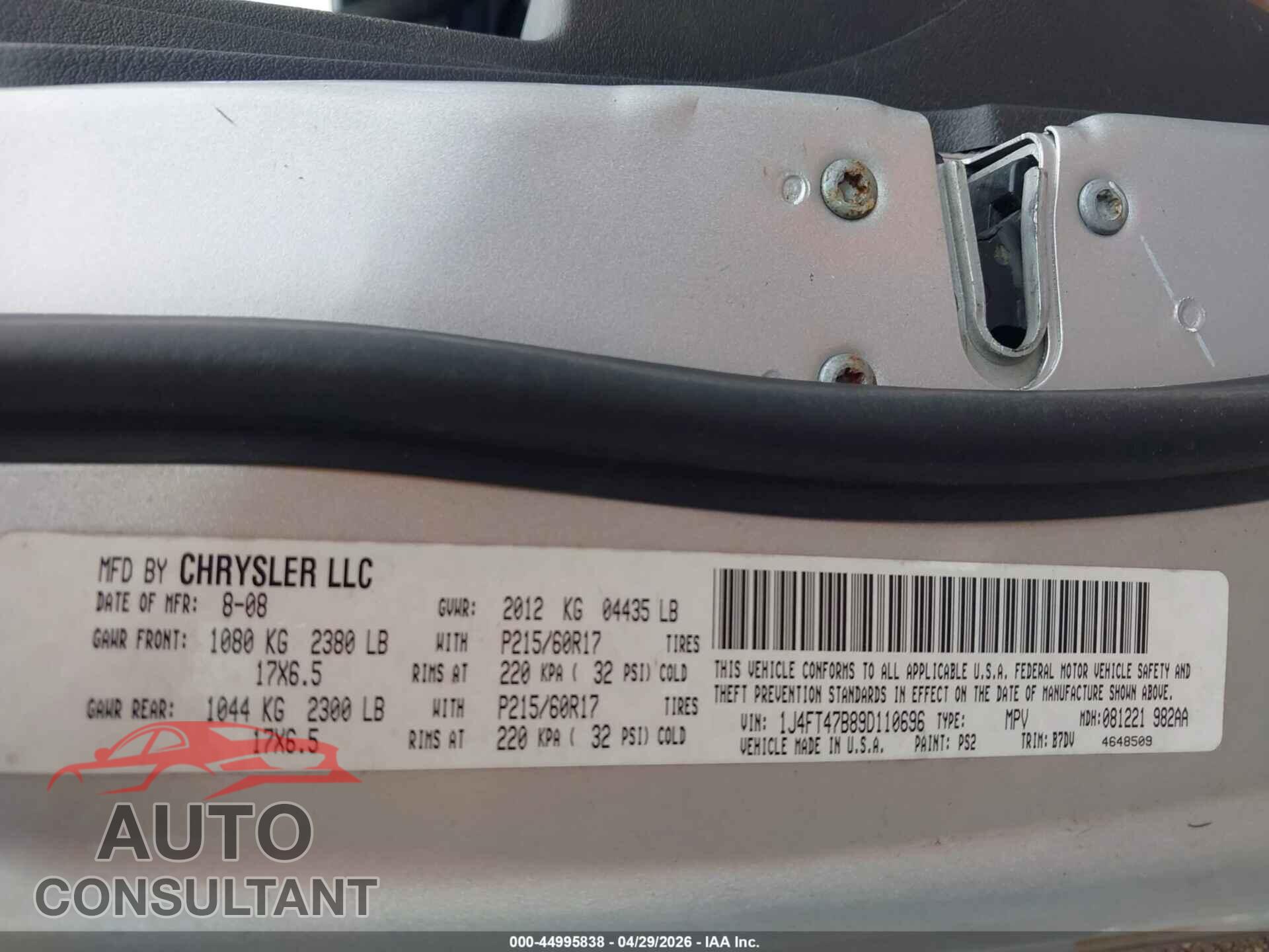 JEEP COMPASS 2009 - 1J4FT47B89D110696