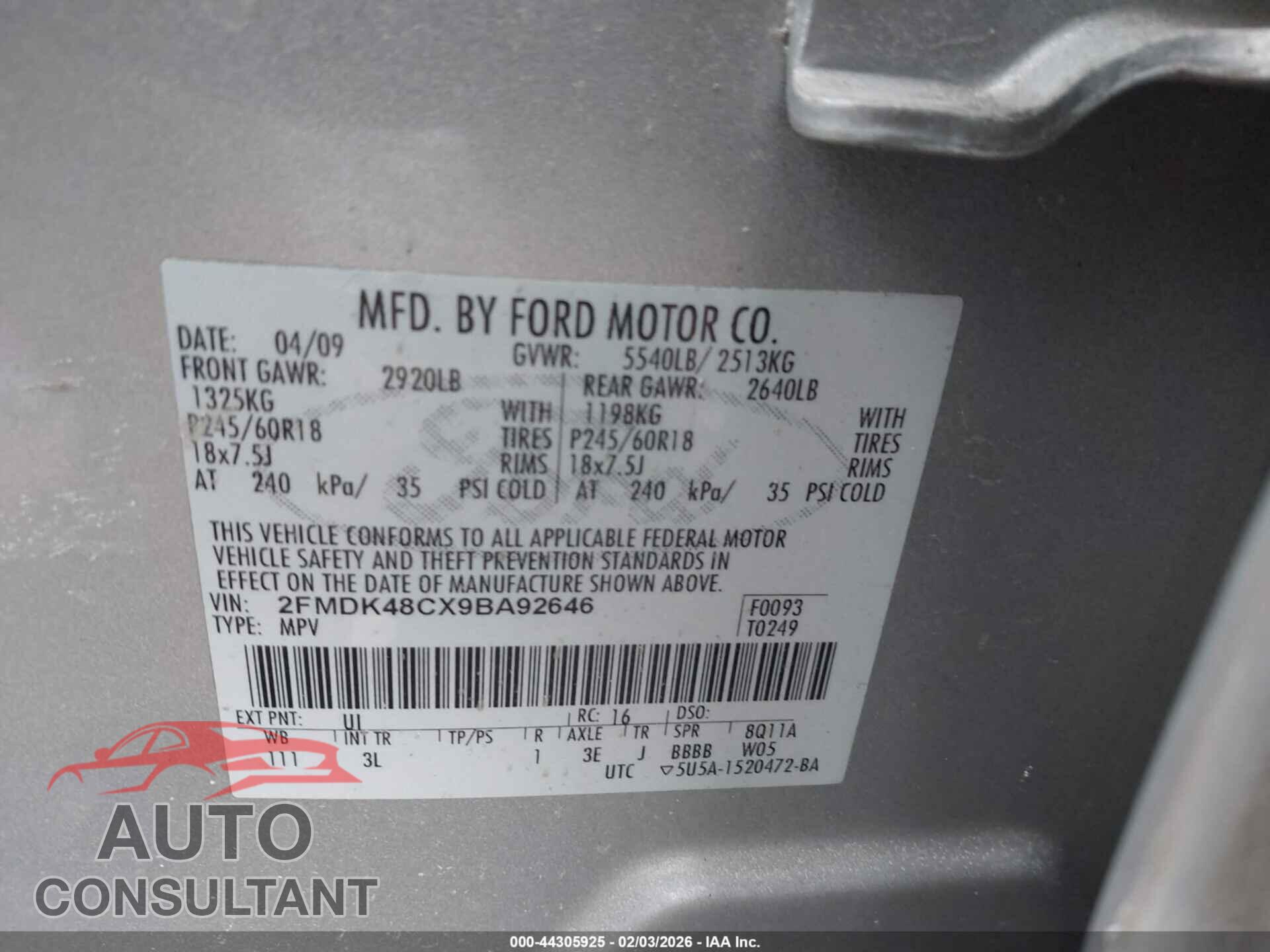 FORD EDGE 2009 - 2FMDK48CX9BA92646
