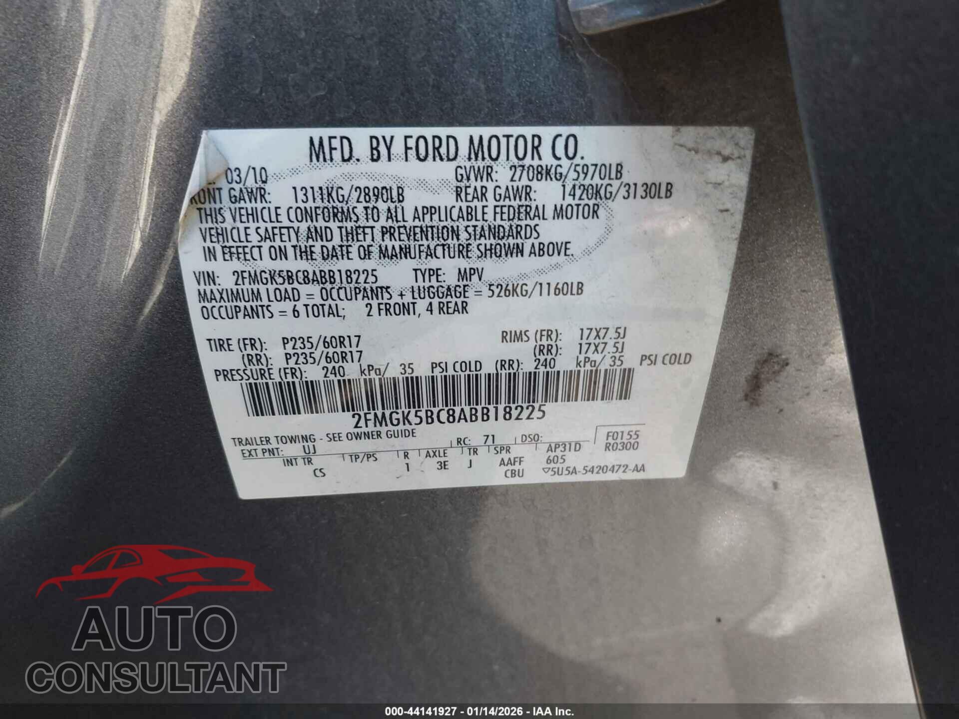 FORD FLEX 2010 - 2FMGK5BC8ABB18225
