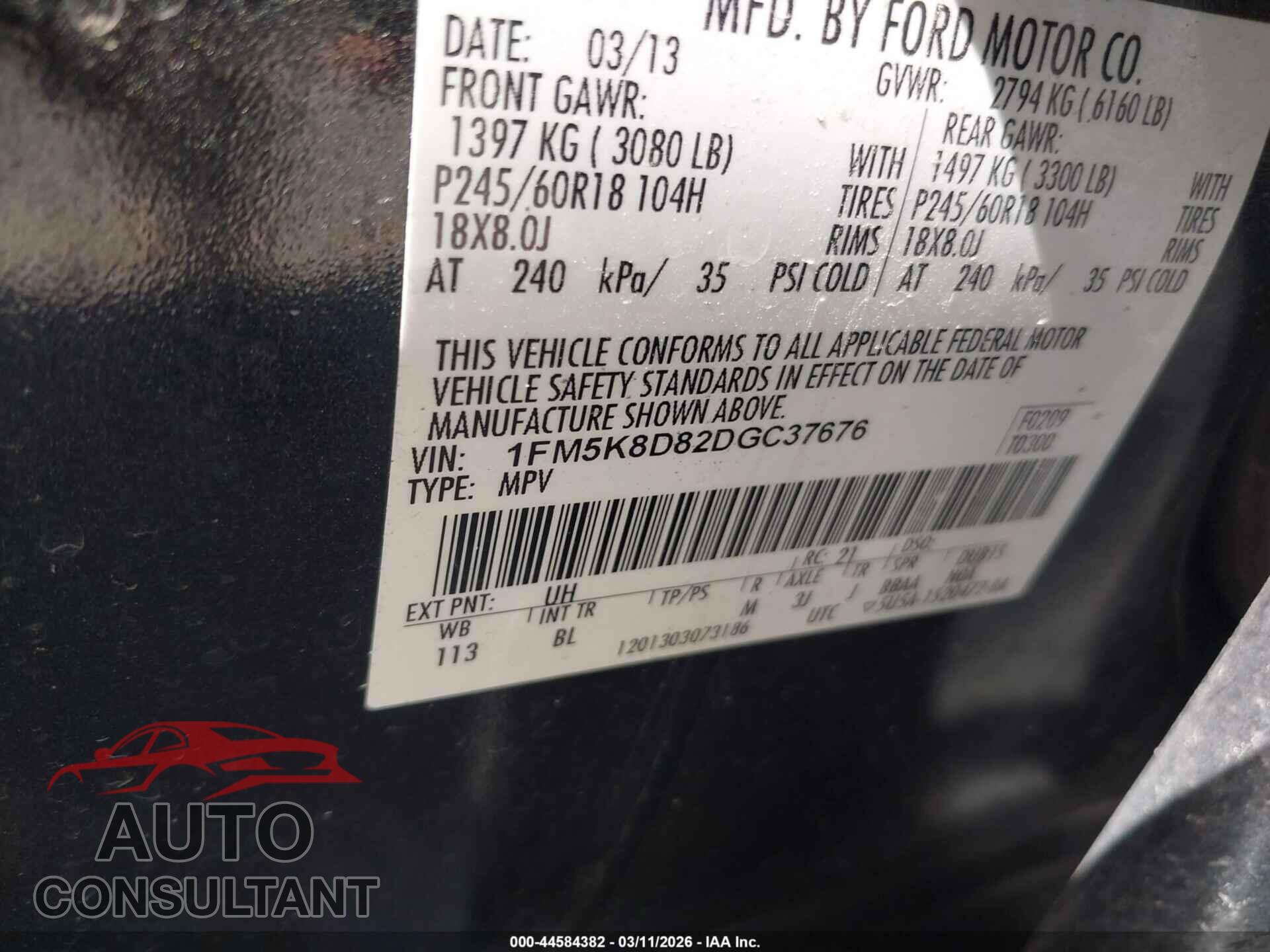 FORD EXPLORER 2013 - 1FM5K8D82DGC37676