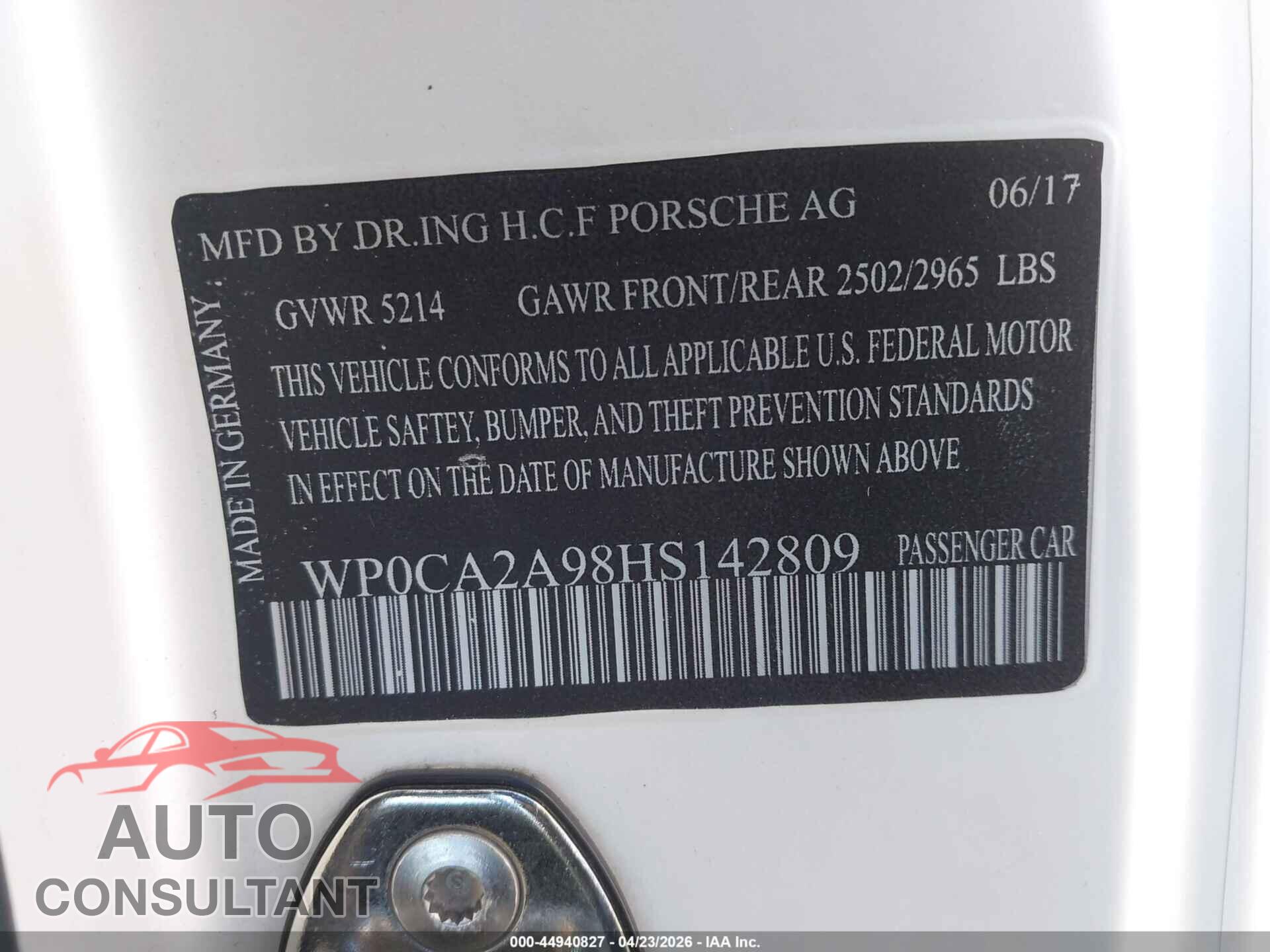 PORSCHE 911 2017 - WP0CA2A98HS142809