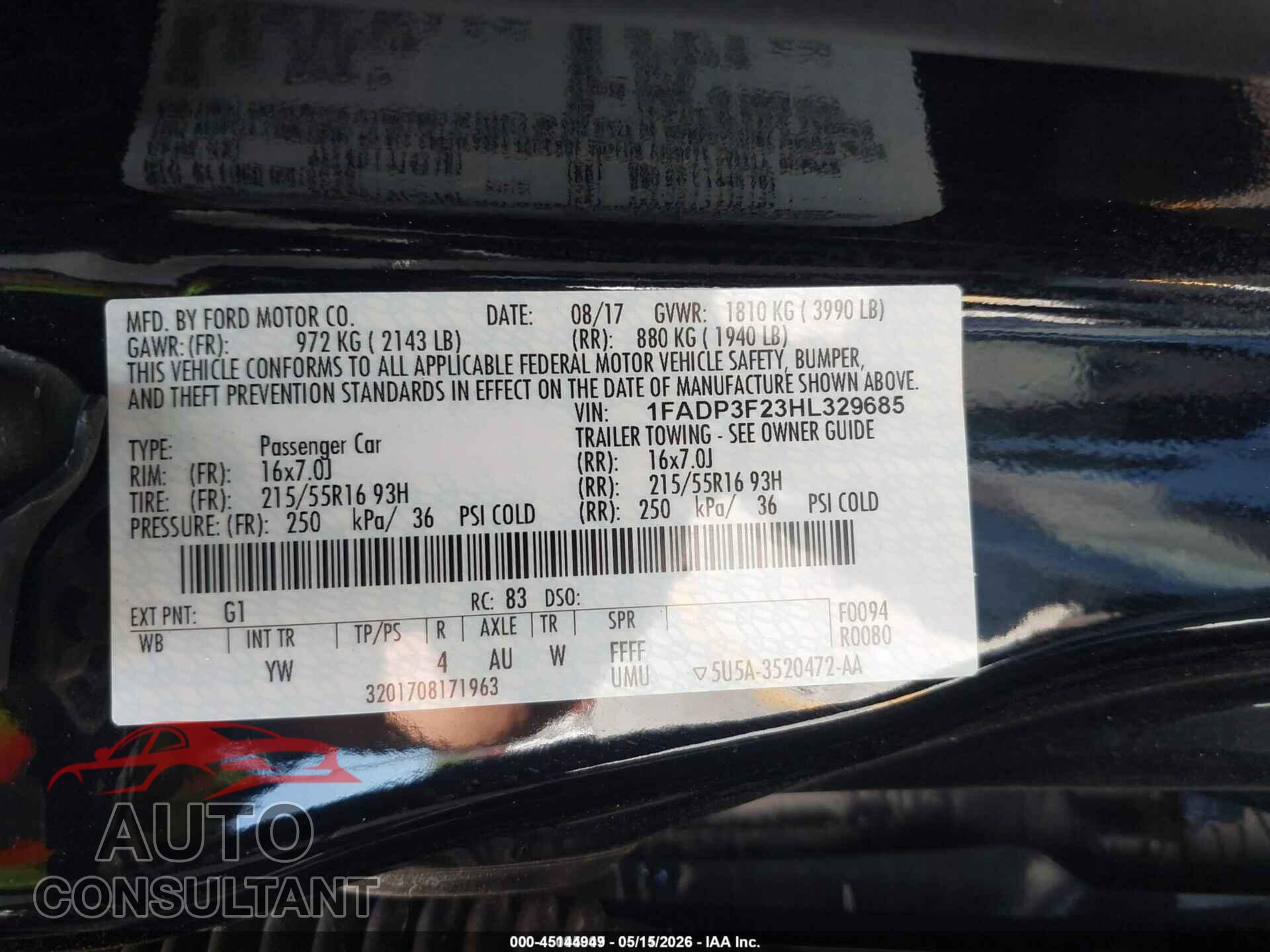 FORD FOCUS 2017 - 1FADP3F23HL329685