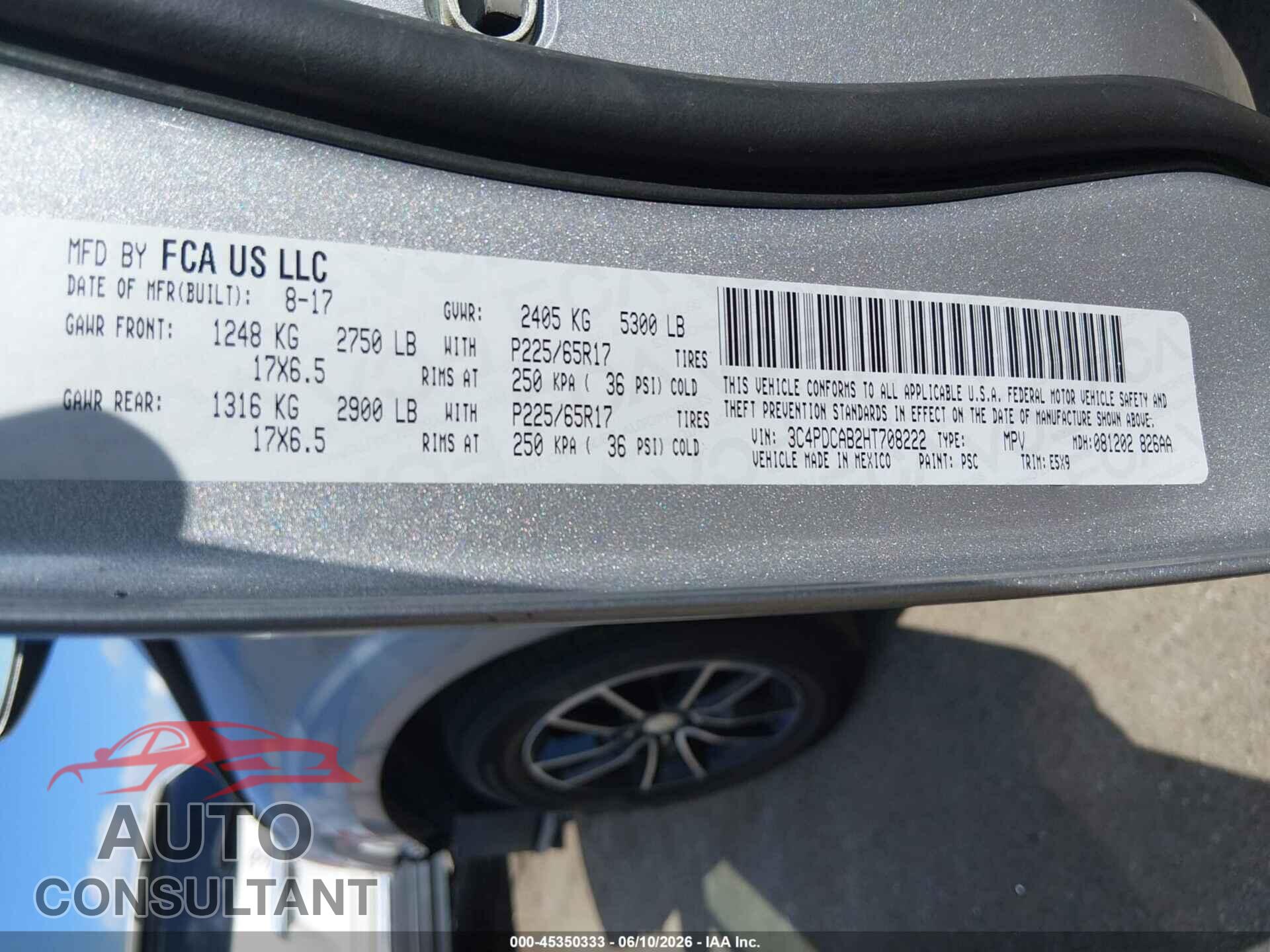 DODGE JOURNEY 2017 - 3C4PDCAB2HT708222