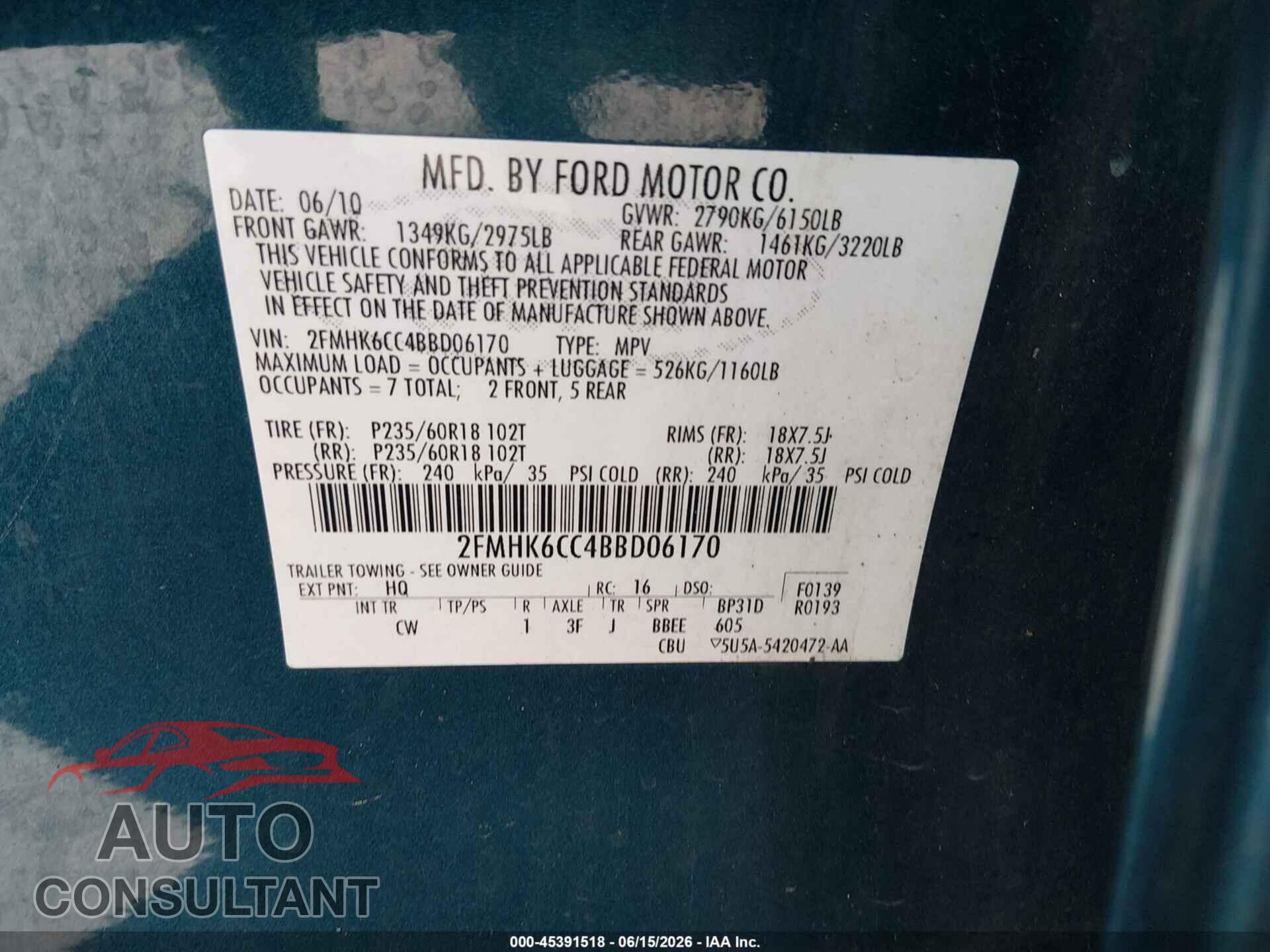FORD FLEX 2011 - 2FMHK6CC4BBD06170