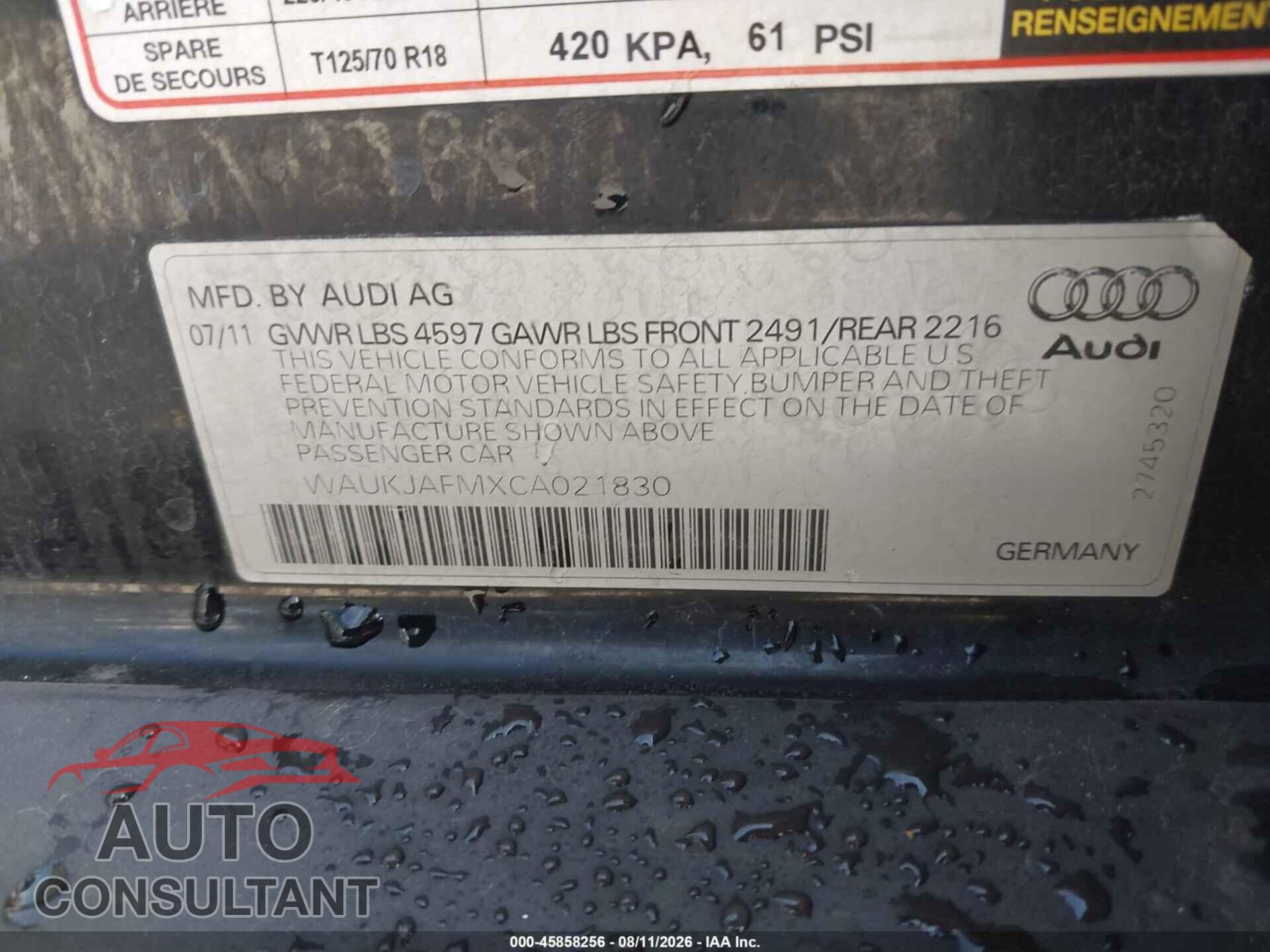AUDI A3 2012 - WAUKJAFMXCA021830