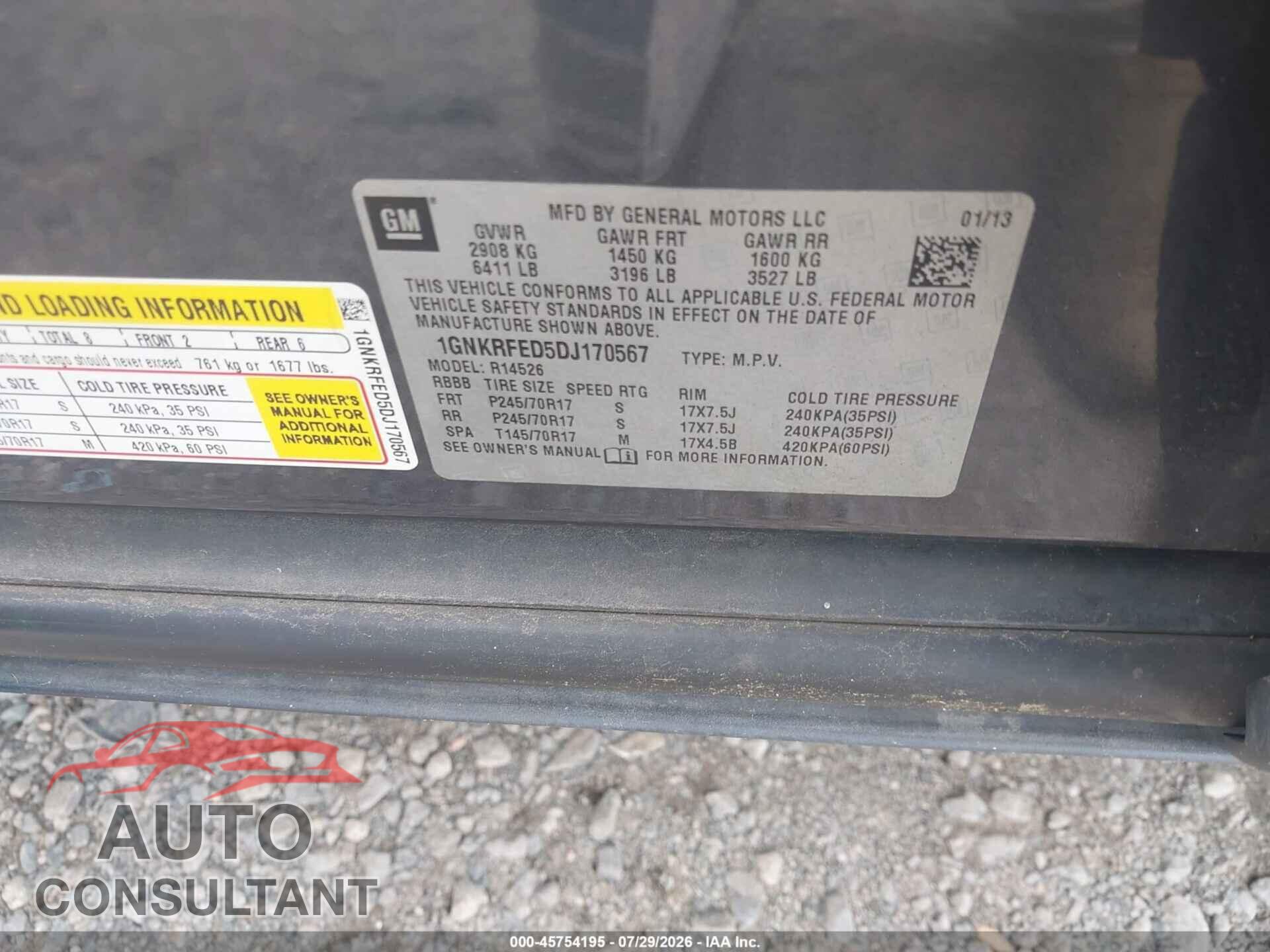 CHEVROLET TRAVERSE 2013 - 1GNKRFED5DJ170567