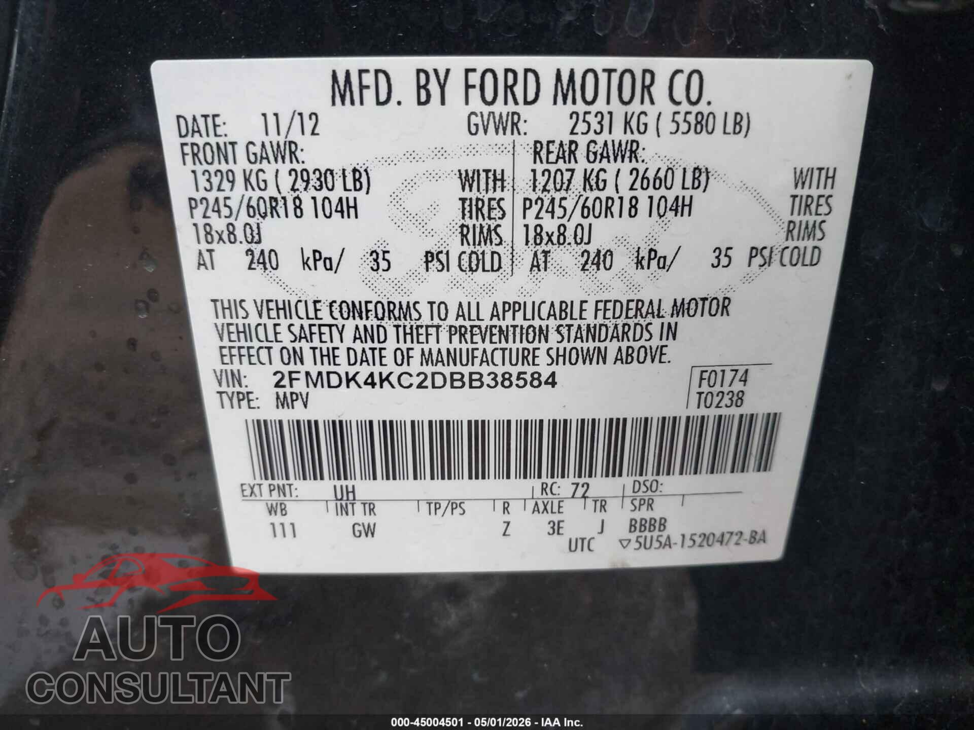 FORD EDGE 2013 - 2FMDK4KC2DBB38584