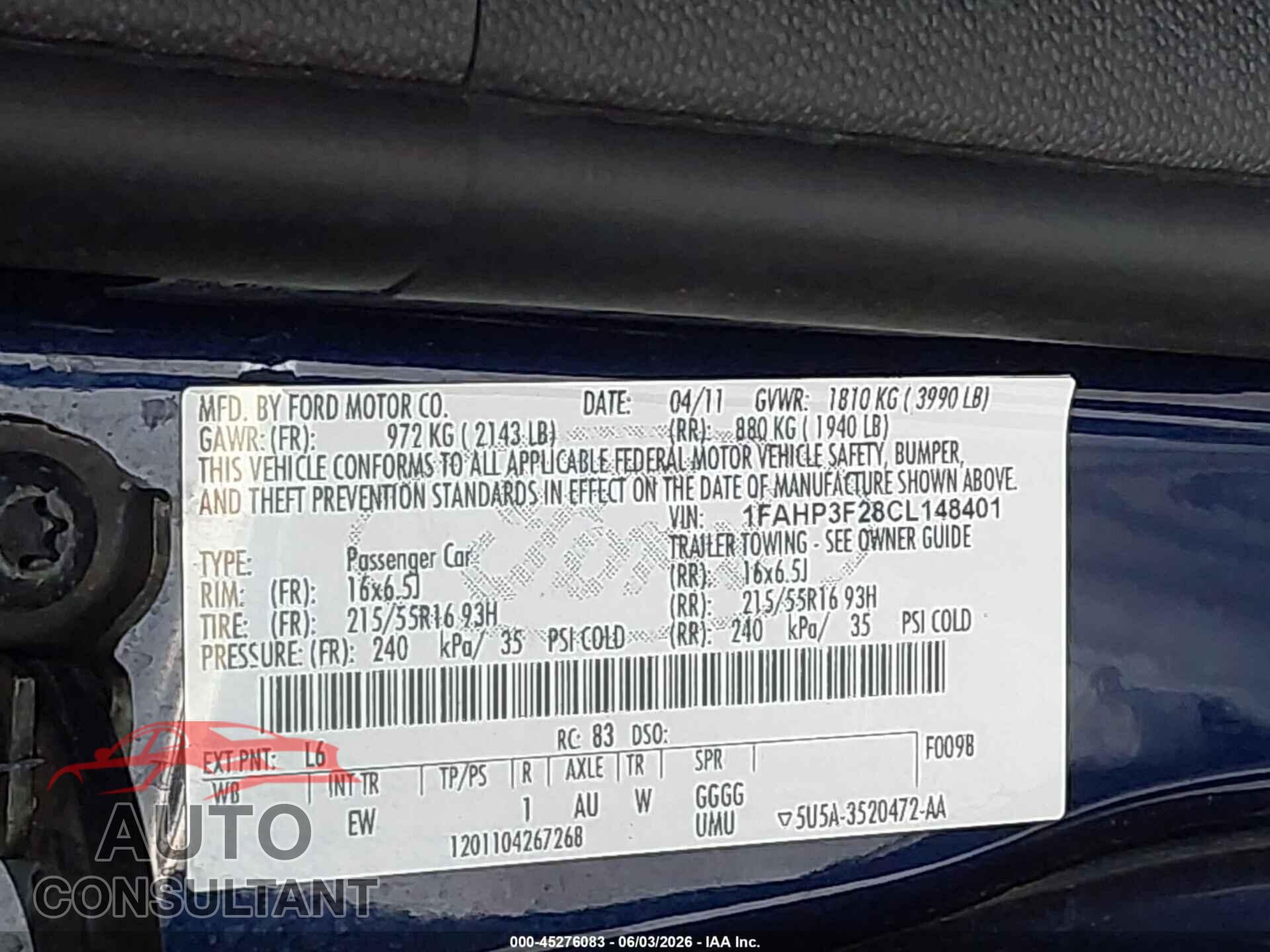 FORD FOCUS 2012 - 1FAHP3F28CL148401