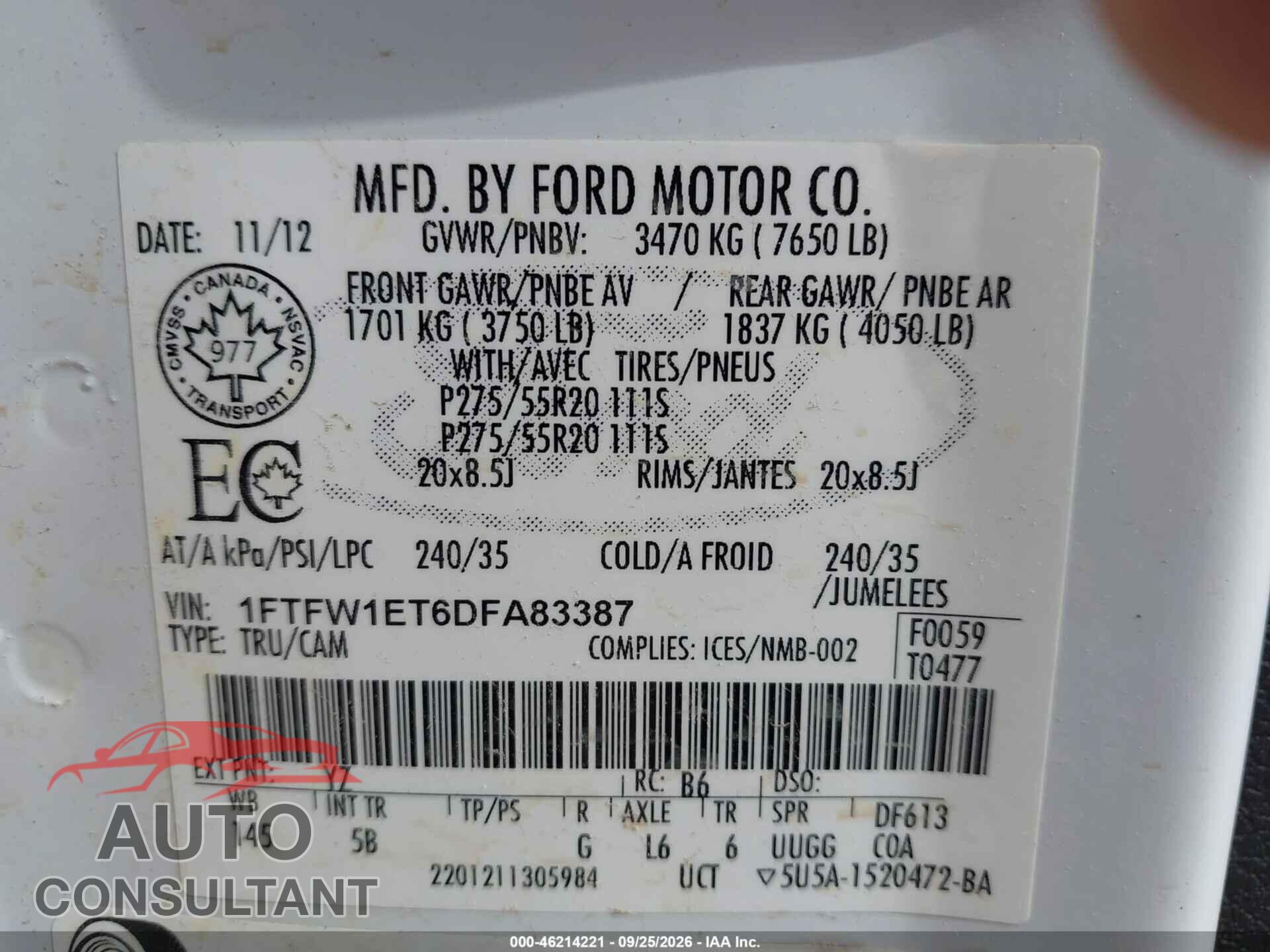 FORD F-150 2013 - 1FTFW1ET6DFA83387