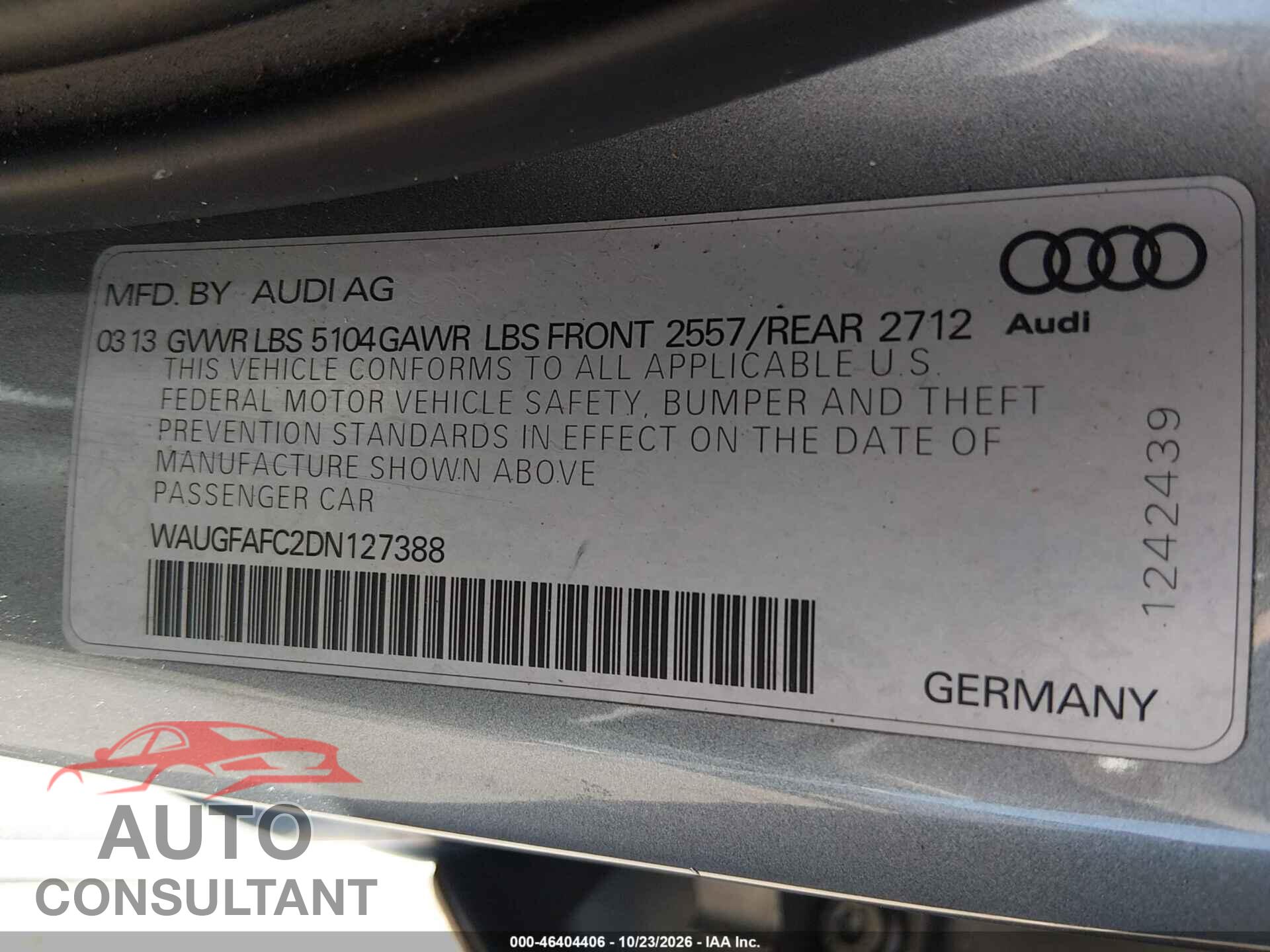 AUDI A6 2013 - WAUGFAFC2DN127388