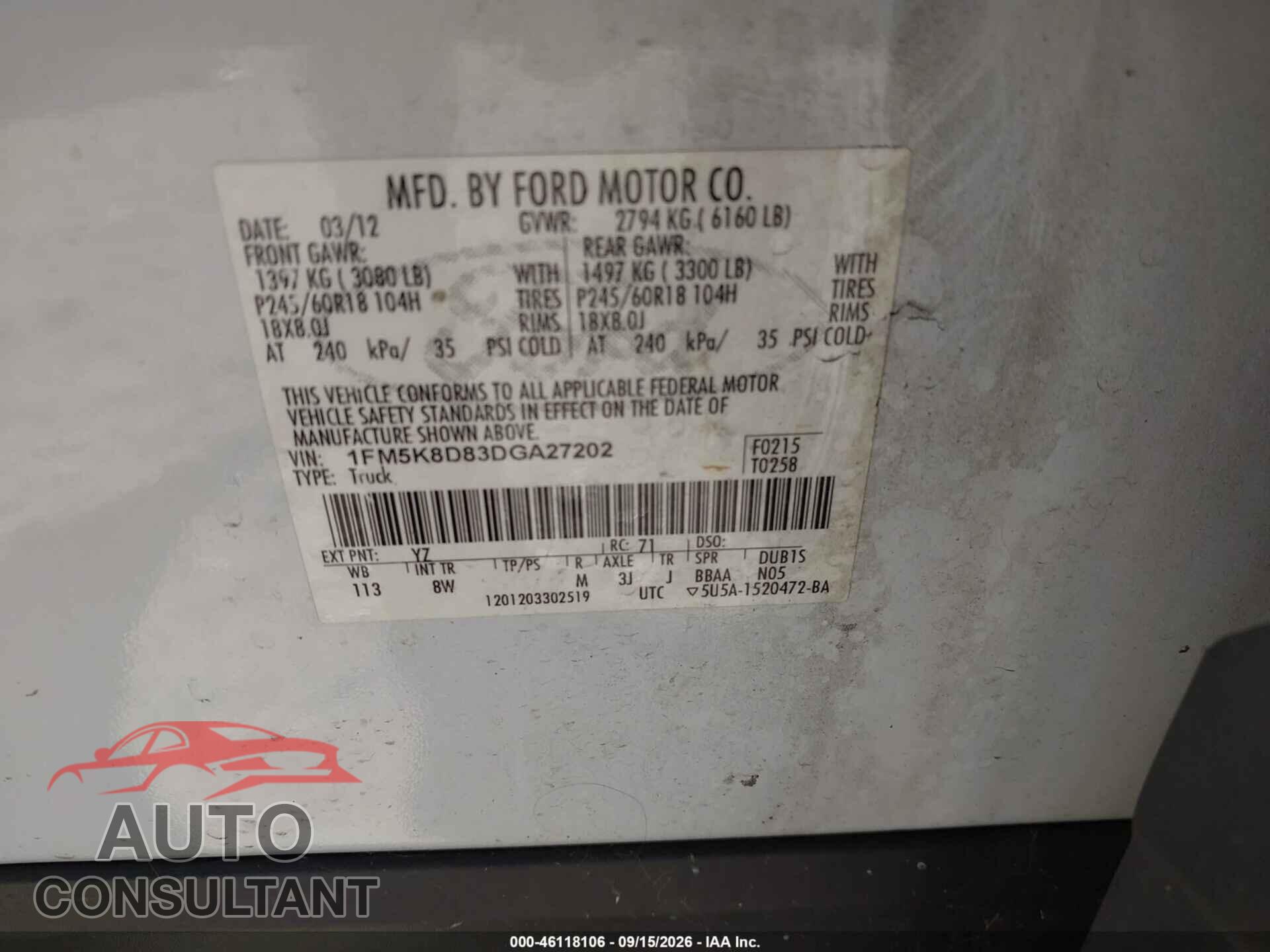 FORD EXPLORER 2013 - 1FM5K8D83DGA27202