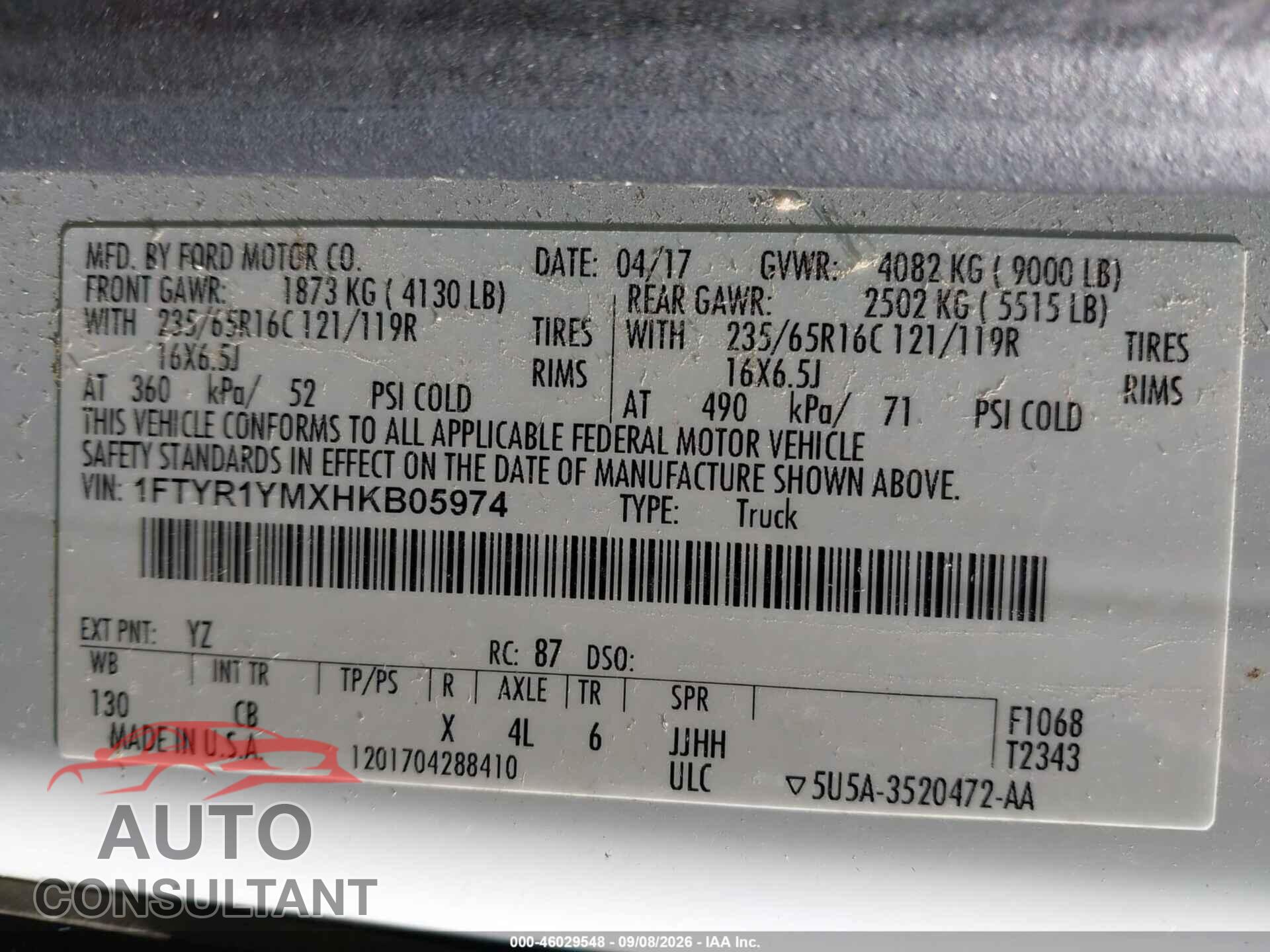 FORD TRANSIT-250 2017 - 1FTYR1YMXHKB05974