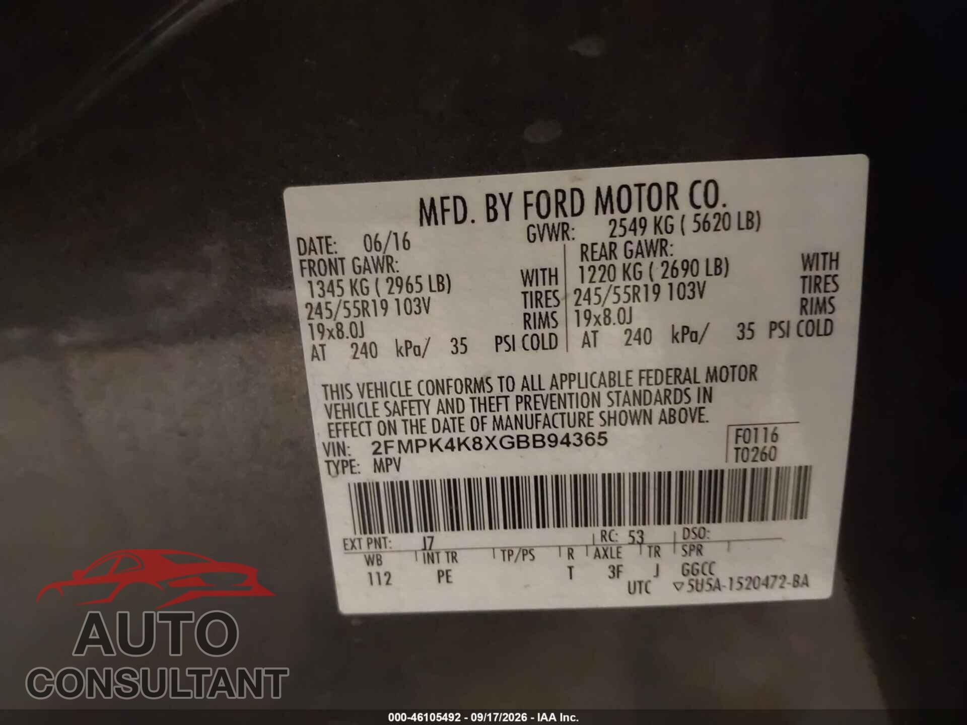 FORD EDGE 2016 - 2FMPK4K8XGBB94365