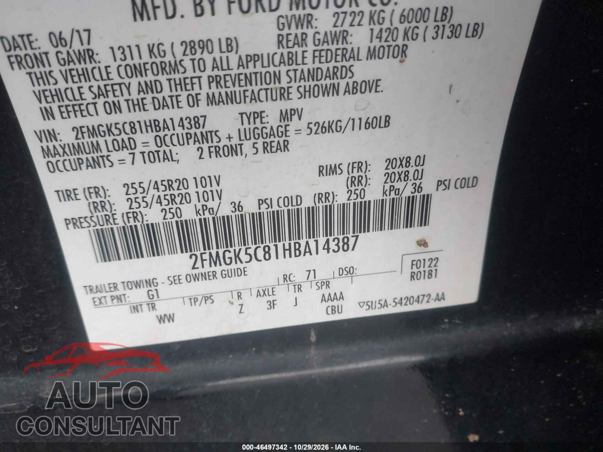 FORD FLEX 2017 - 2FMGK5C81HBA14387